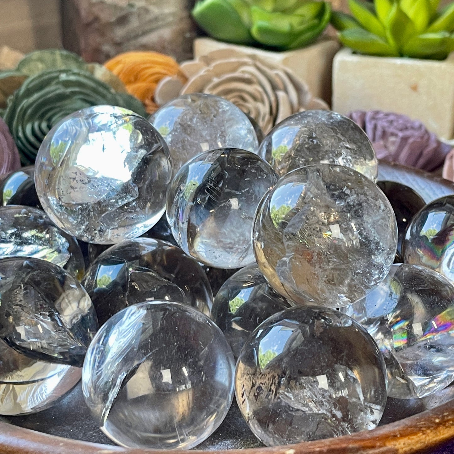 Rainbow Filled Smoky quartz Sphere