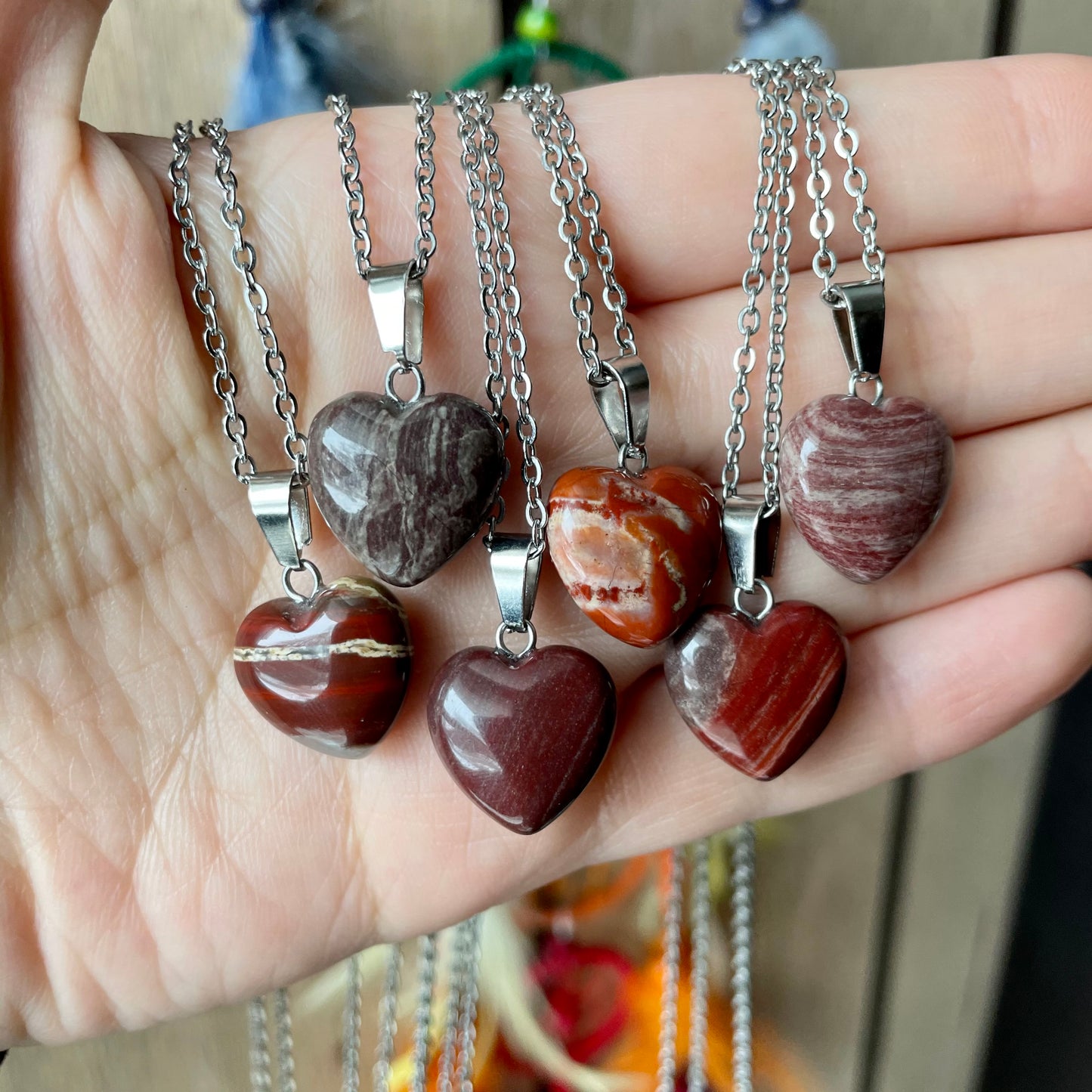 Small Red Jasper Heart Pendant Necklace