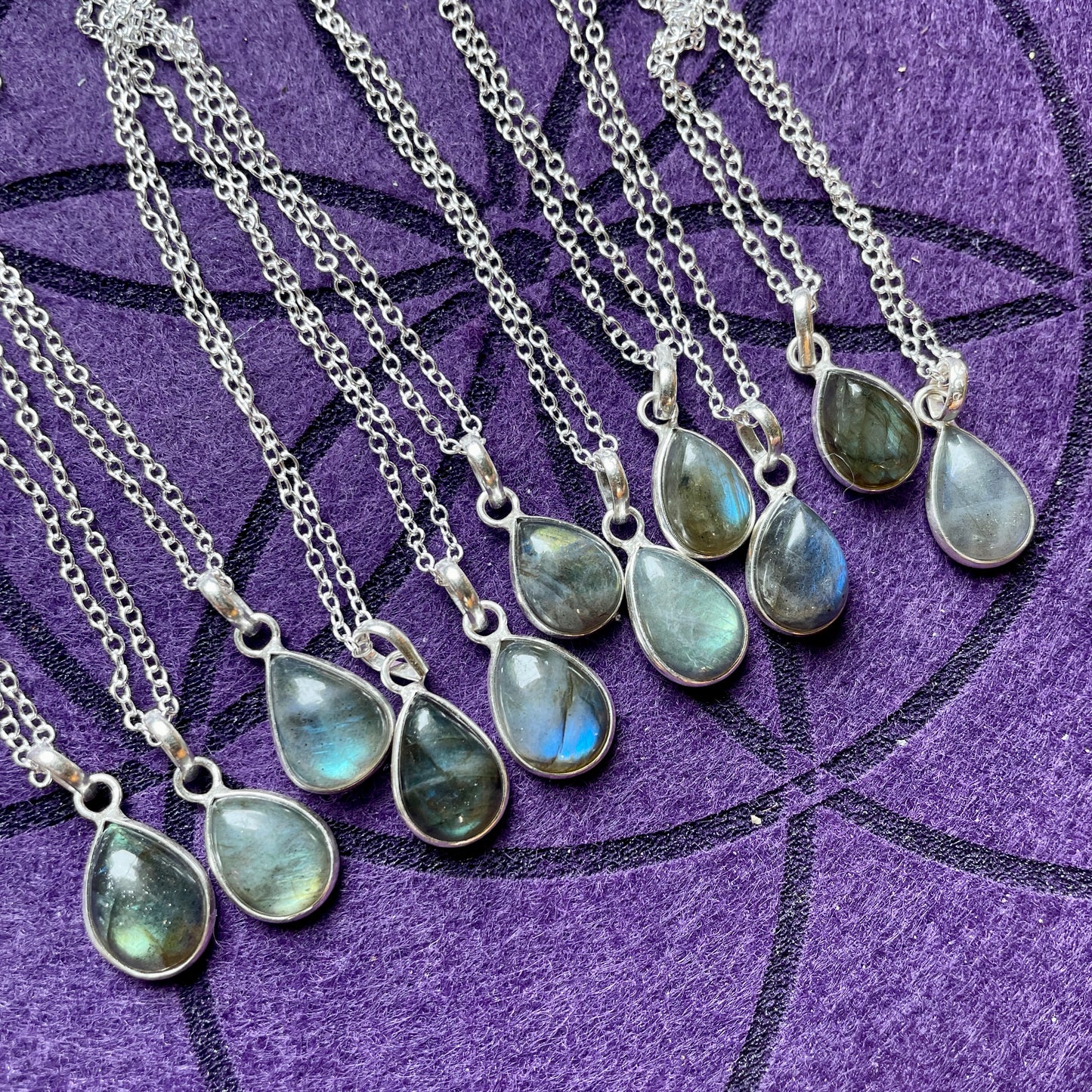 Labradorite Teardrop Pendant Sterling Silver Necklace