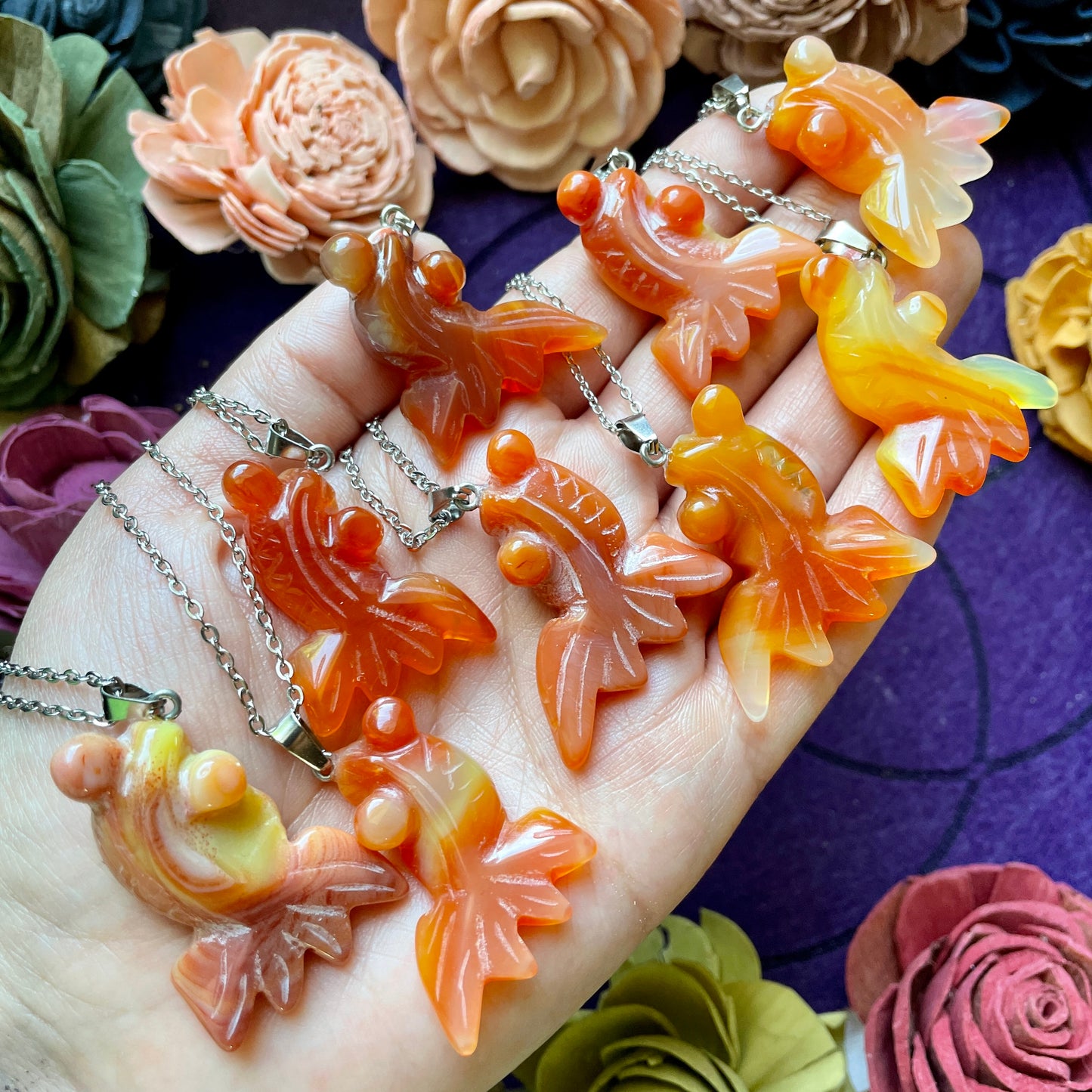 Carnelian Agate Fish Carving Necklace