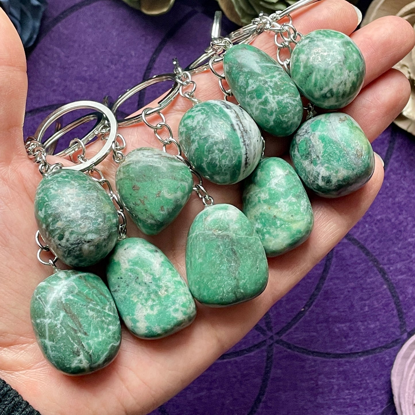 Jade Tumble Stone Keychain