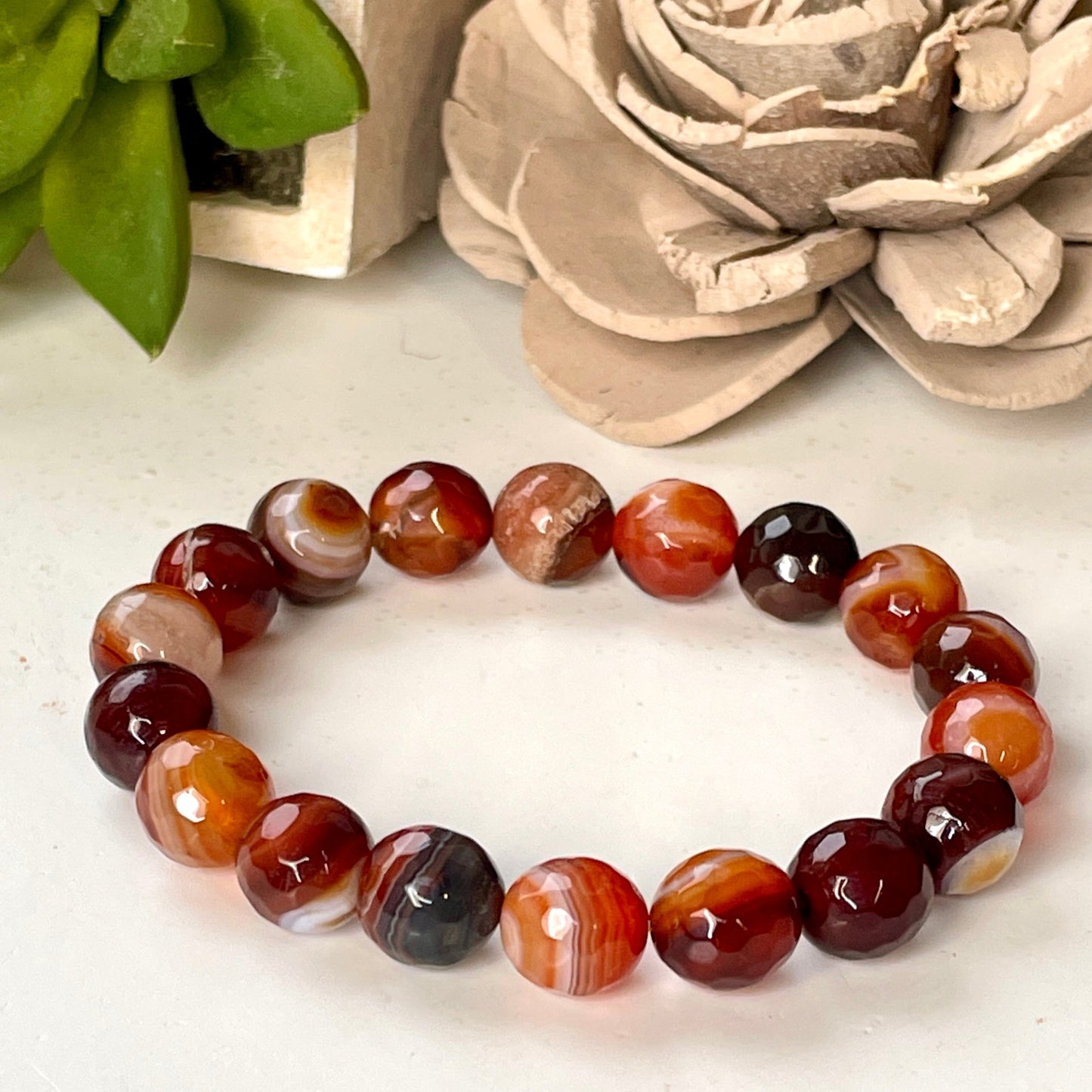 Carnelian 10mm Faceted Beaded bracelet