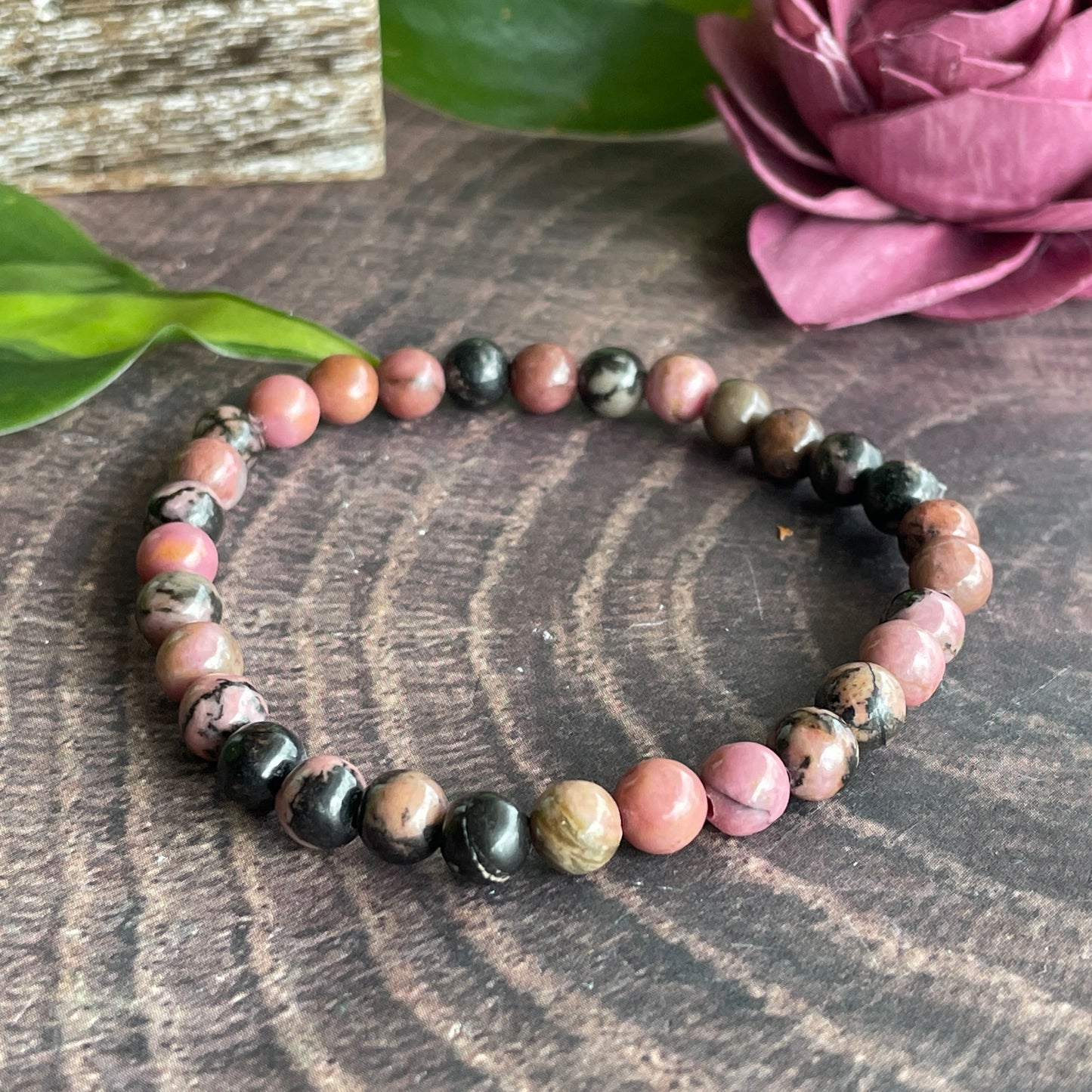 Rhodonite 6mm Beaded bracelet