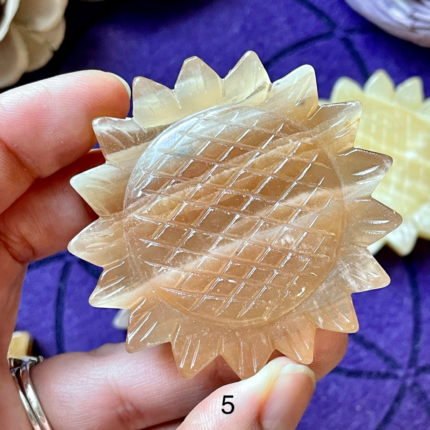 Honey Calcite Sunflower Carving