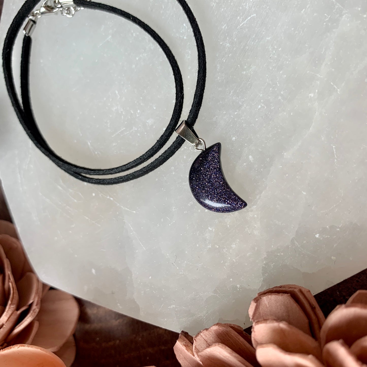 Blue Goldstone Moon Pendant Necklace