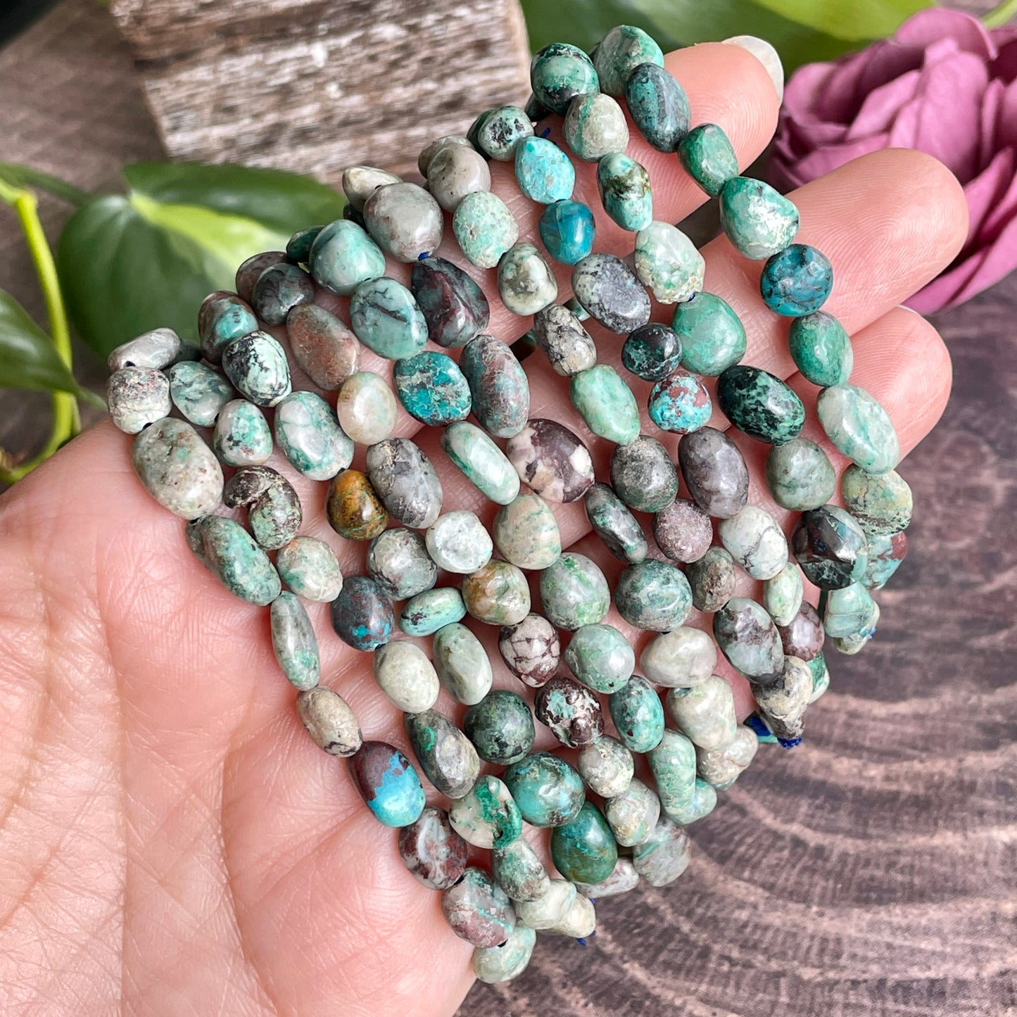 Chrysocolla Tumbled Stone Beaded bracelet
