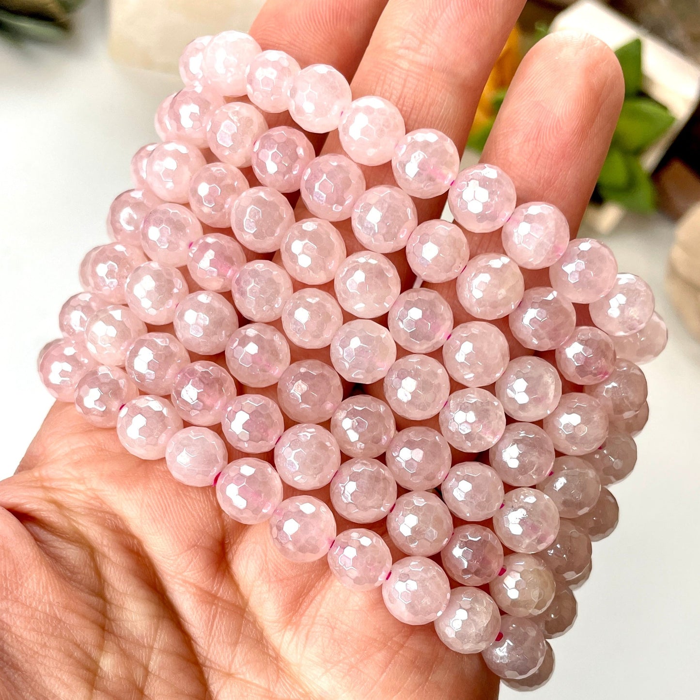 Aura Rose Quartz 8mm Faceted Beaded bracelet