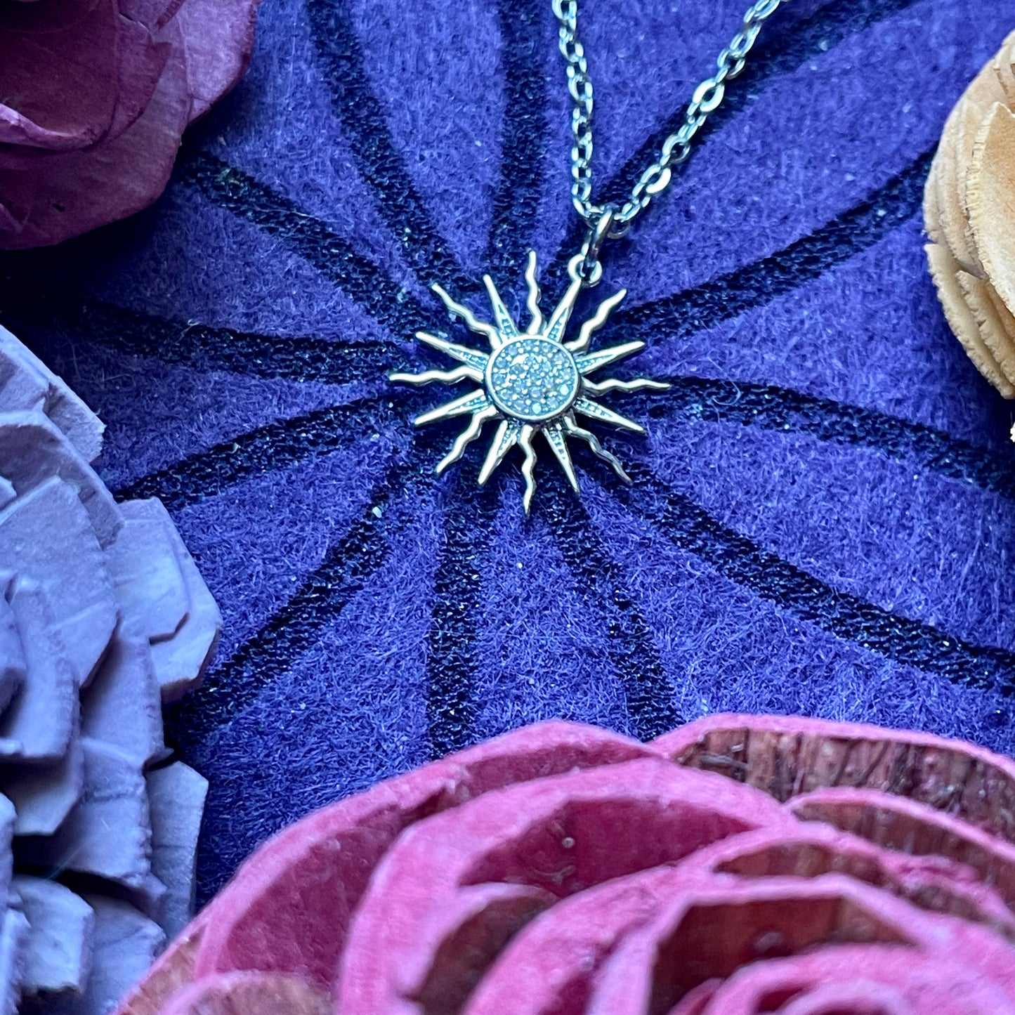 Small Silver Sun Charm Necklace