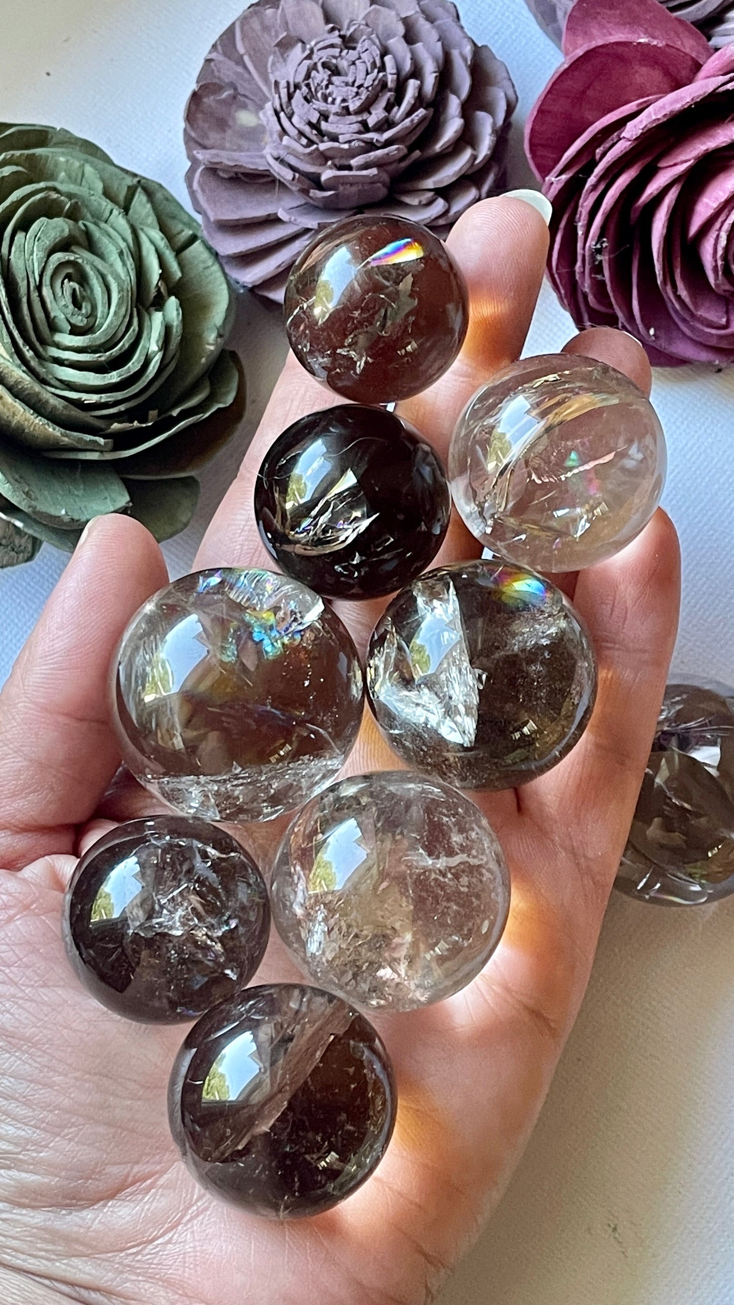 Rainbow Filled Smoky quartz Sphere