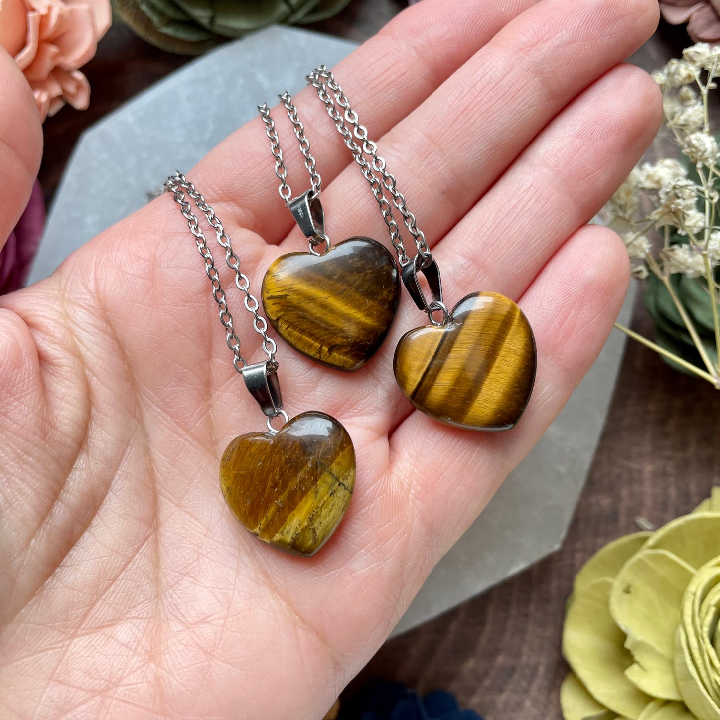 Small Tiger’s Eye Heart Pendant Necklace