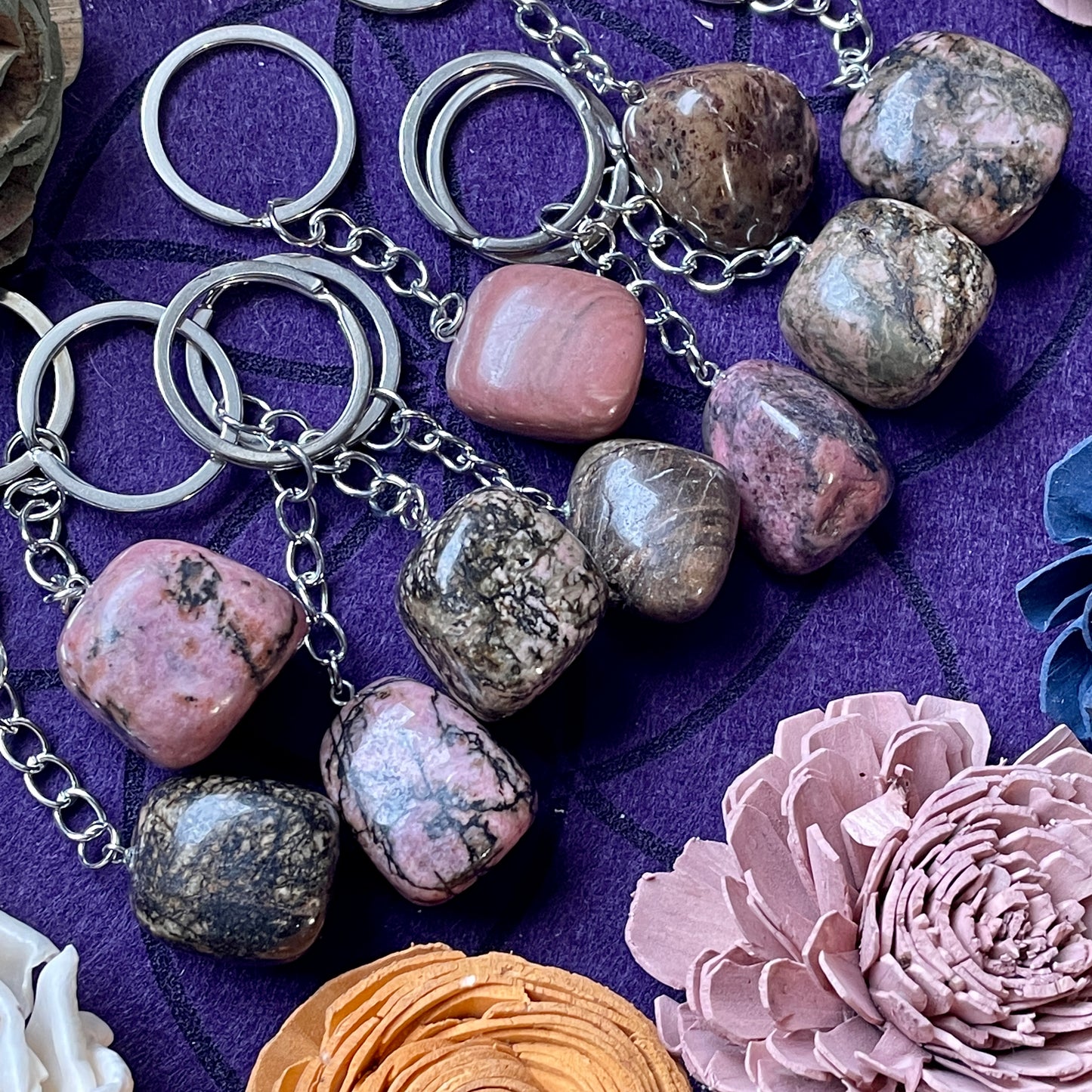 Rhodonite Tumble Stone Keychain