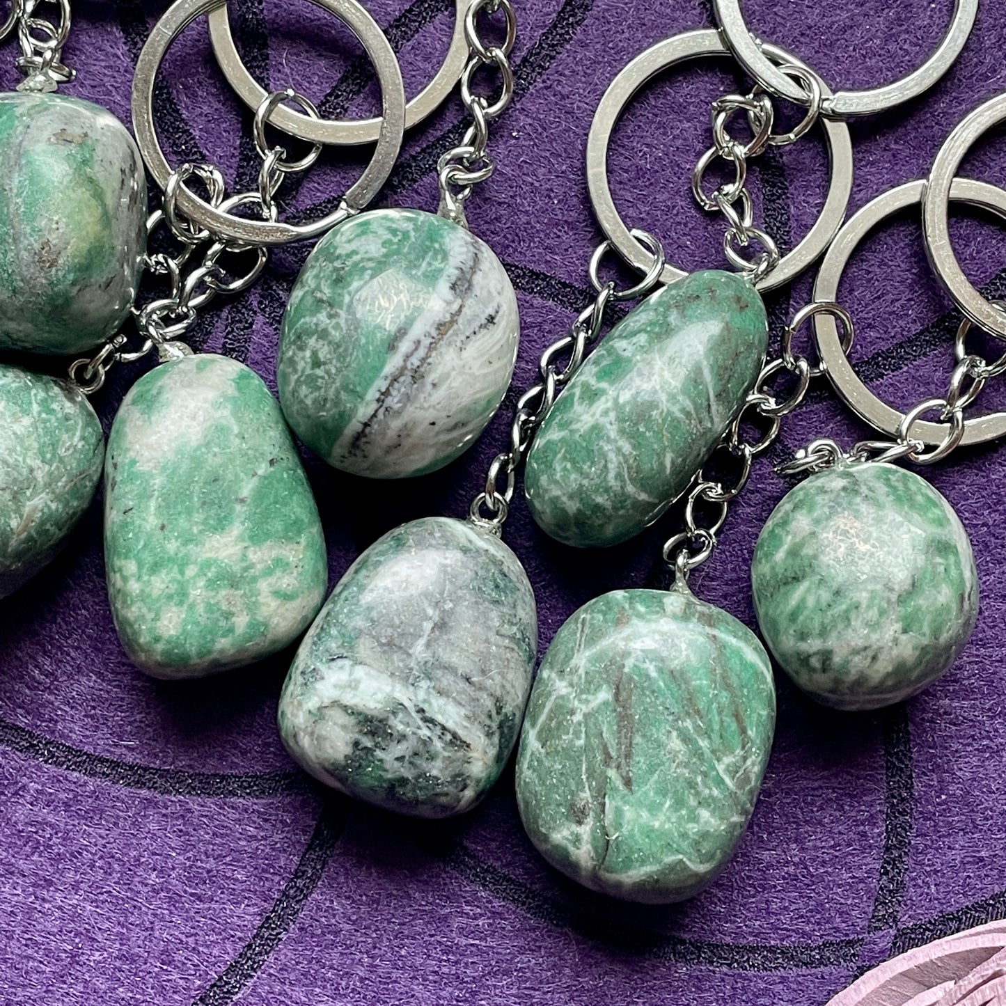 Jade Tumble Stone Keychain