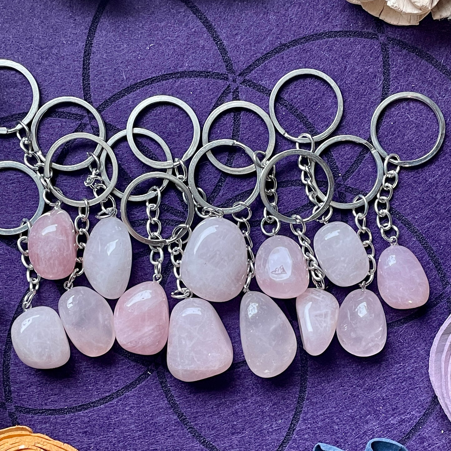 Rose Quartz Tumble Stone Keychain