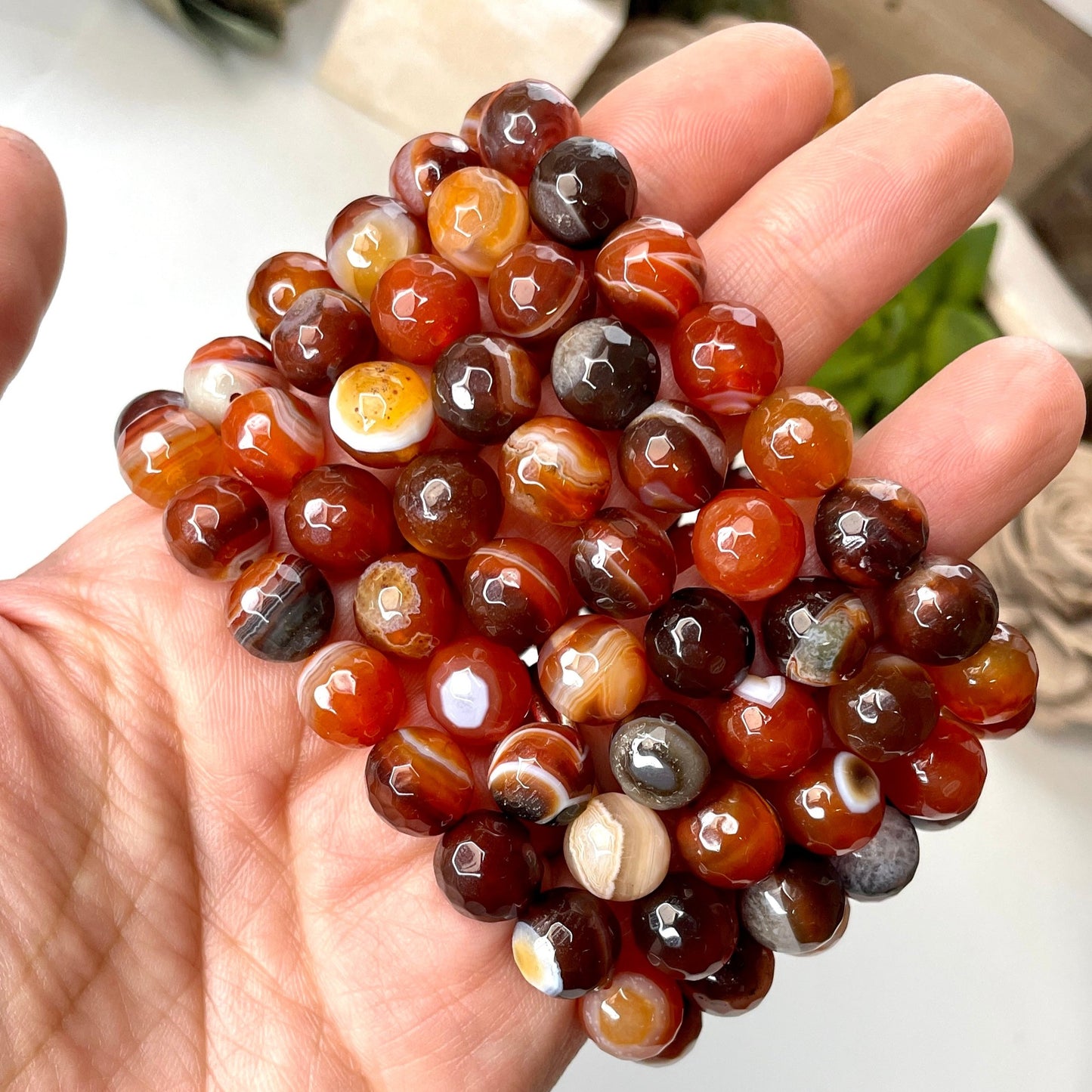 Carnelian 10mm Faceted Beaded bracelet