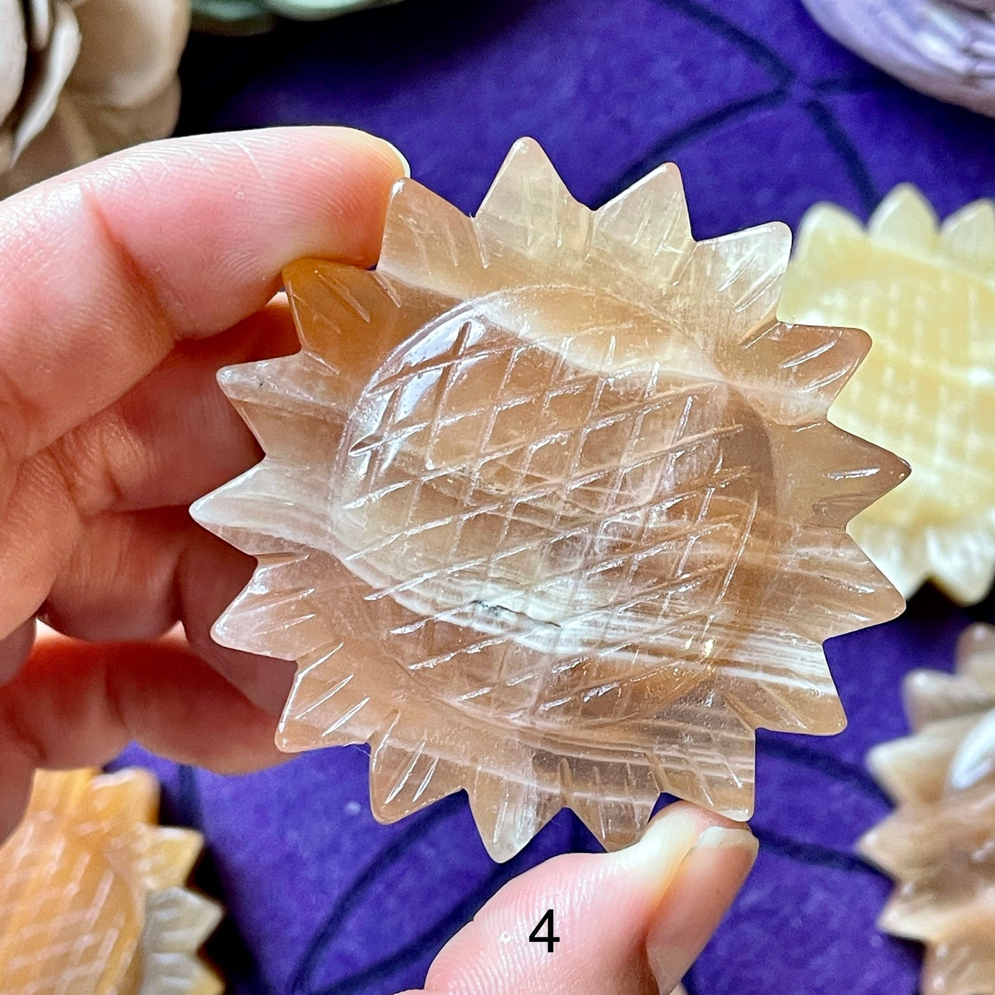Honey Calcite Sunflower Carving