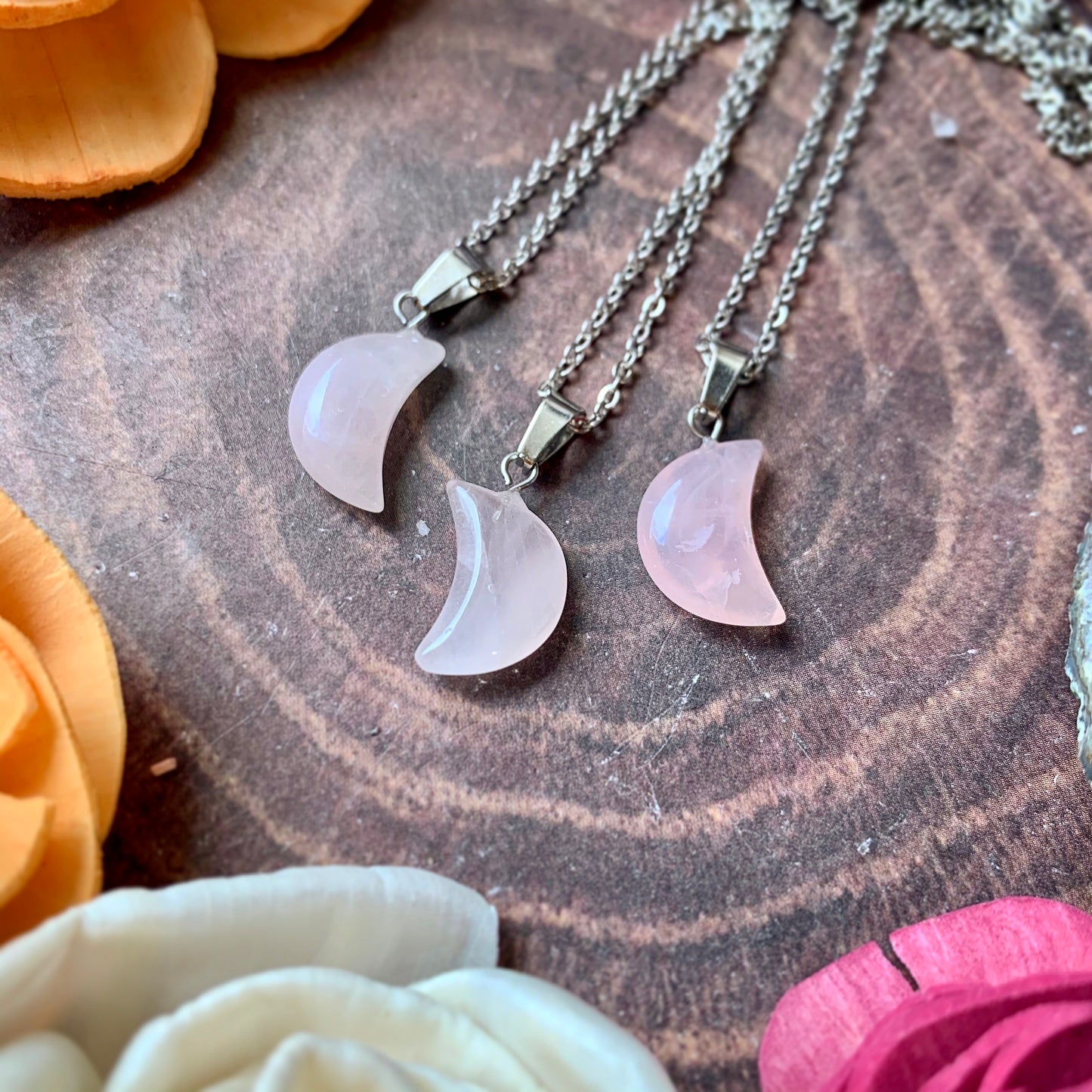 Small Rose Quartz Moon Pendant Necklace