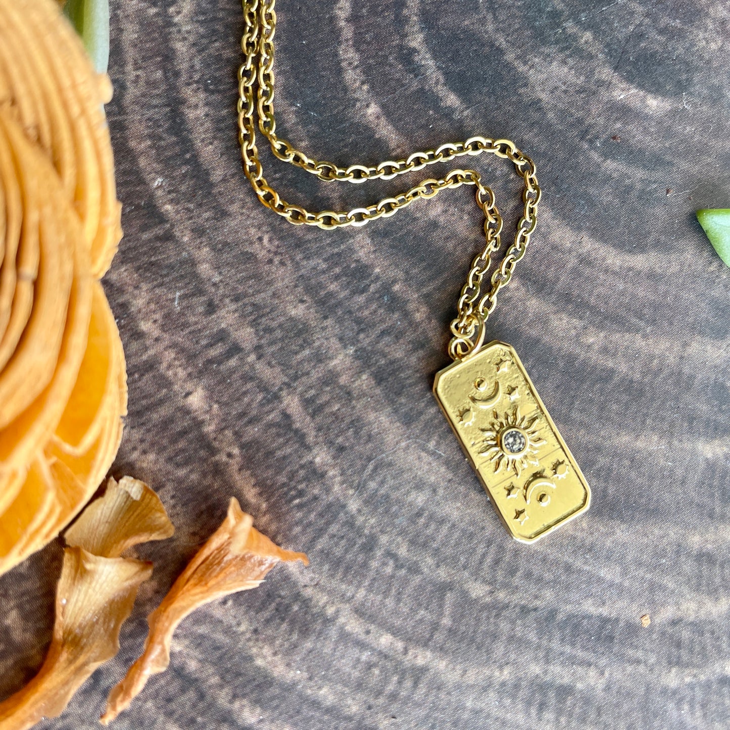 Small Gold Tarot Card Sun Necklace