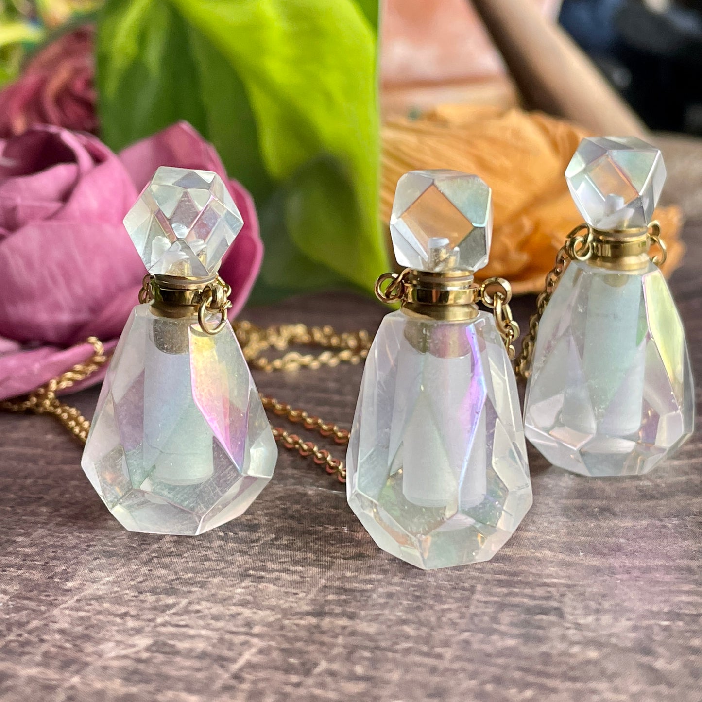 Angel Aura Quartz Essential Oil Bottle Necklace