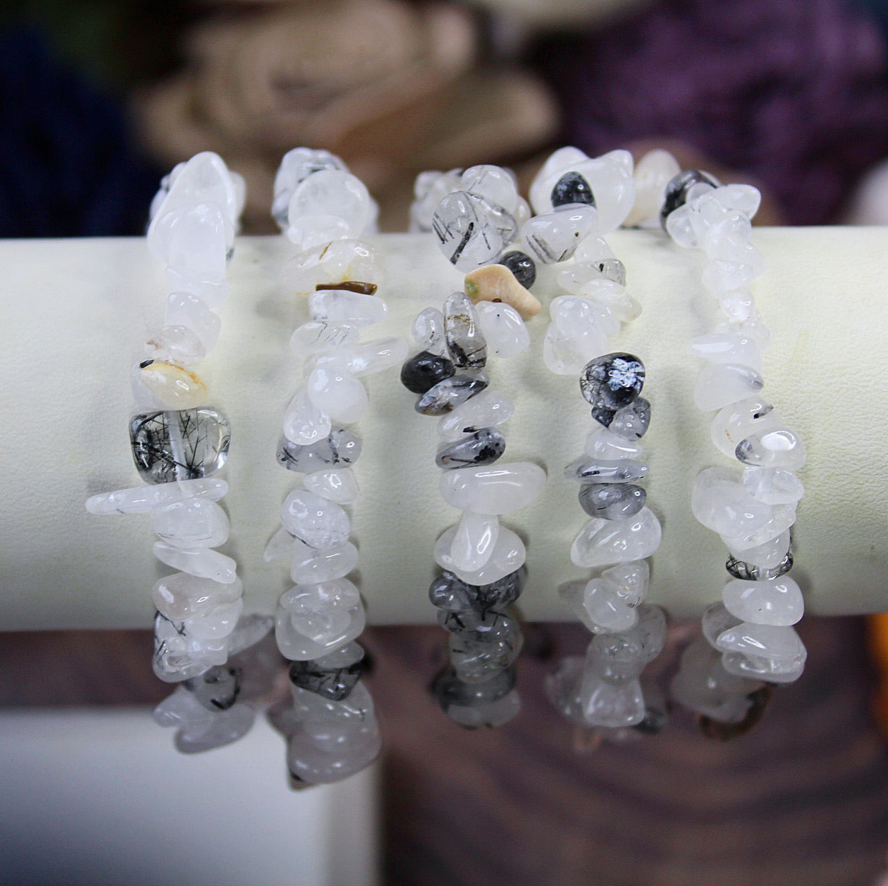 Tourmalinated Quartz Chip Bead Bracelet