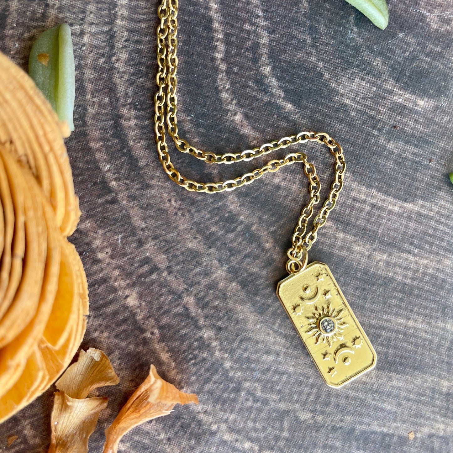 Small Gold Tarot Card Sun Necklace