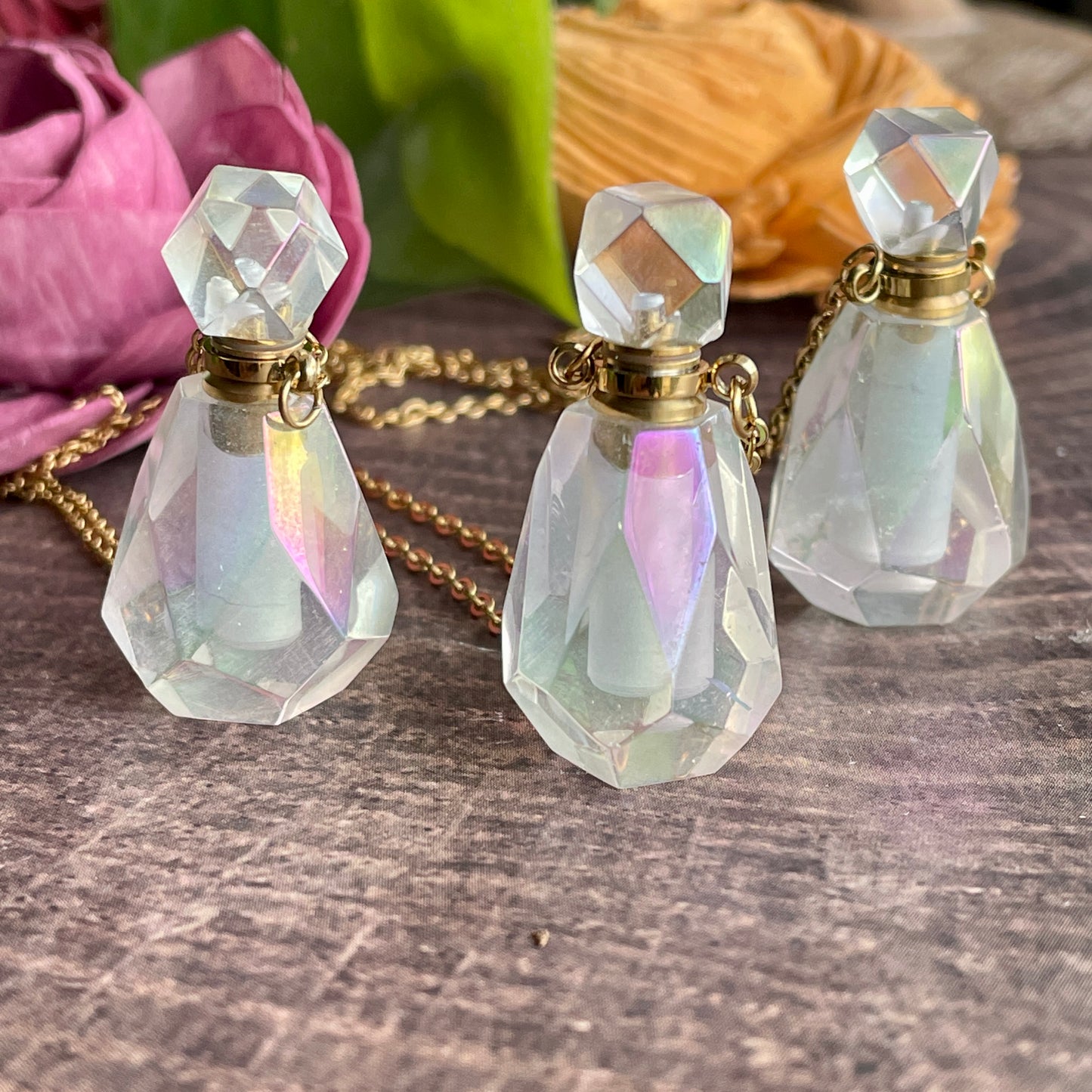 Angel Aura Quartz Essential Oil Bottle Necklace