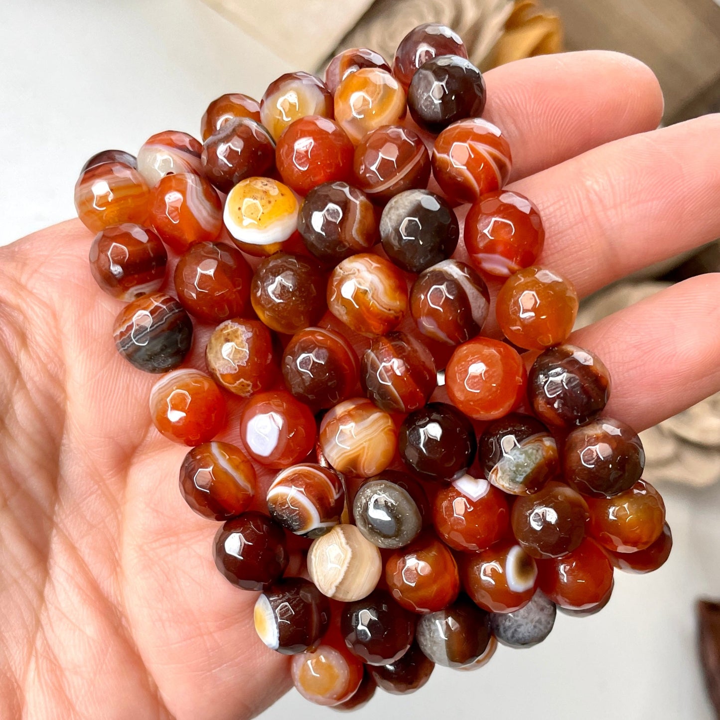 Carnelian 10mm Faceted Beaded bracelet