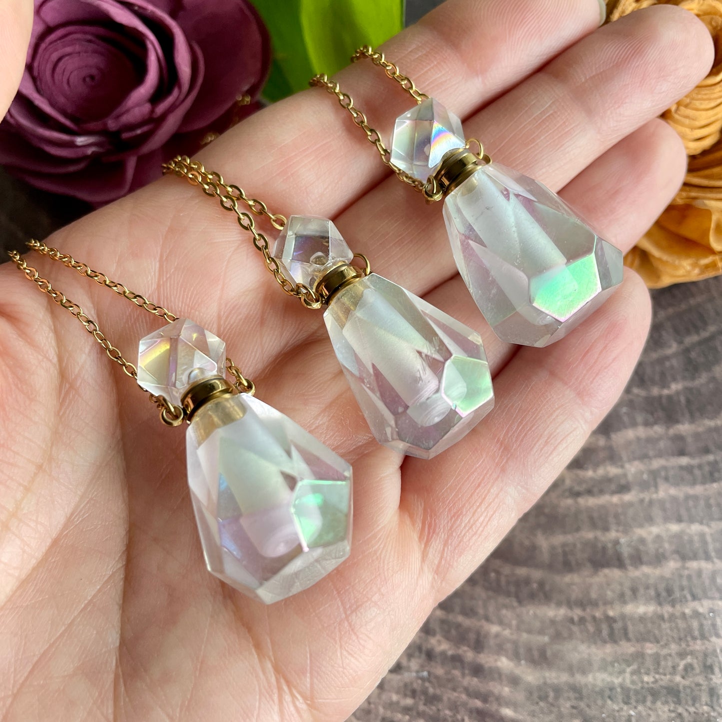 Angel Aura Quartz Essential Oil Bottle Necklace
