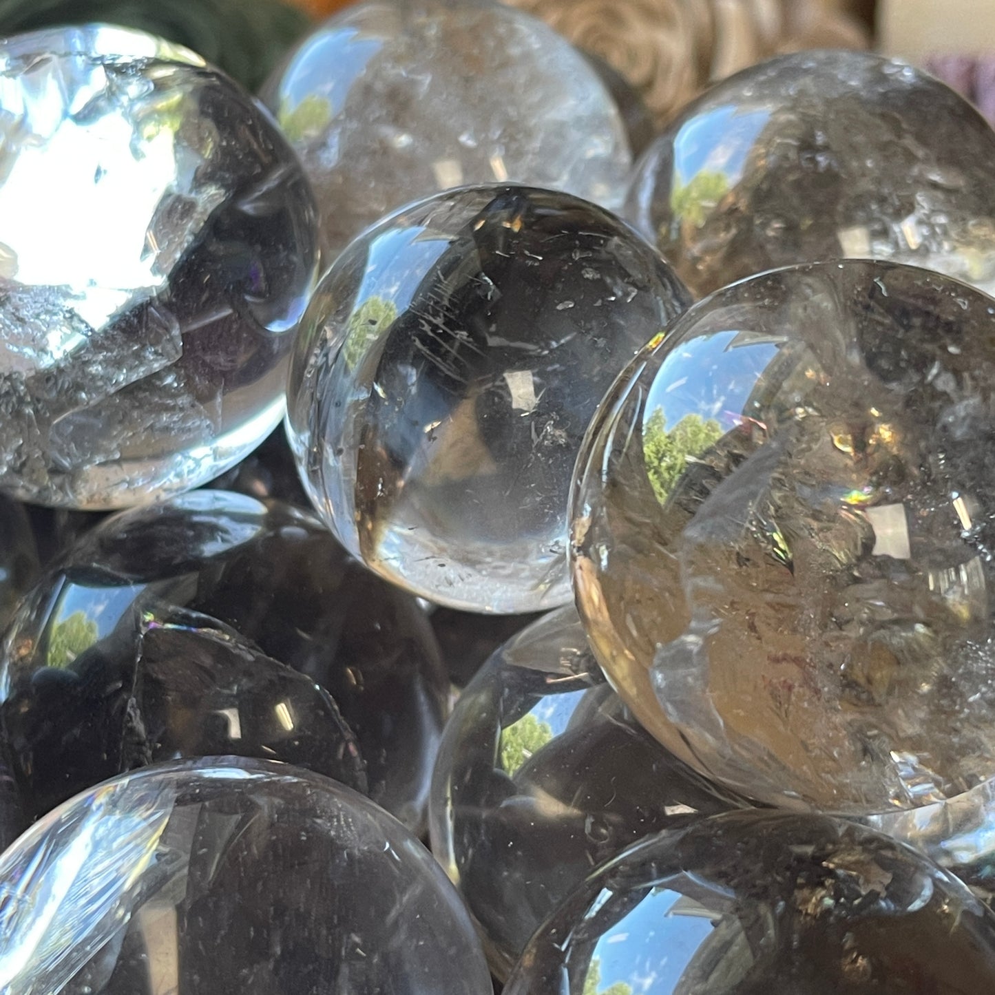 Rainbow Filled Smoky quartz Sphere