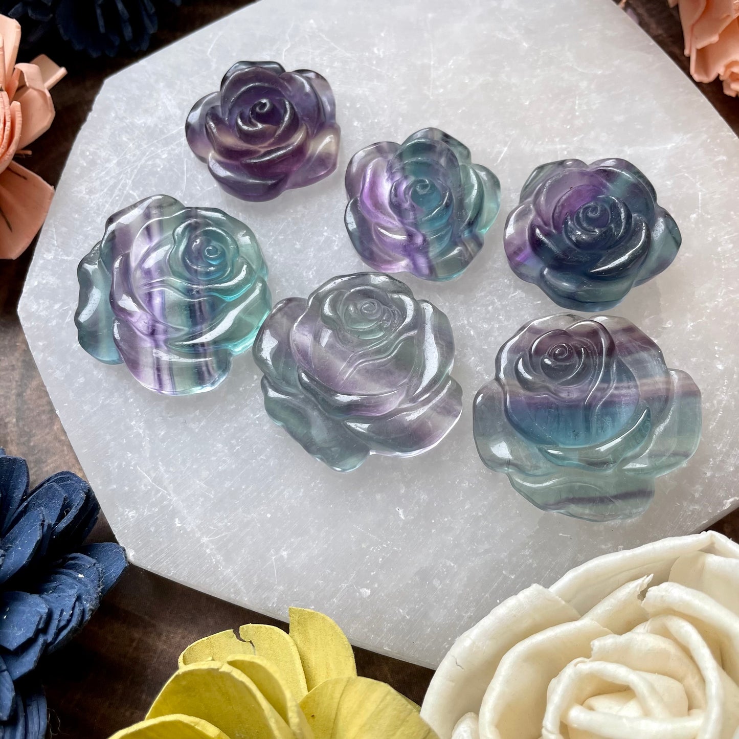 Rainbow Fluorite Carved Rose