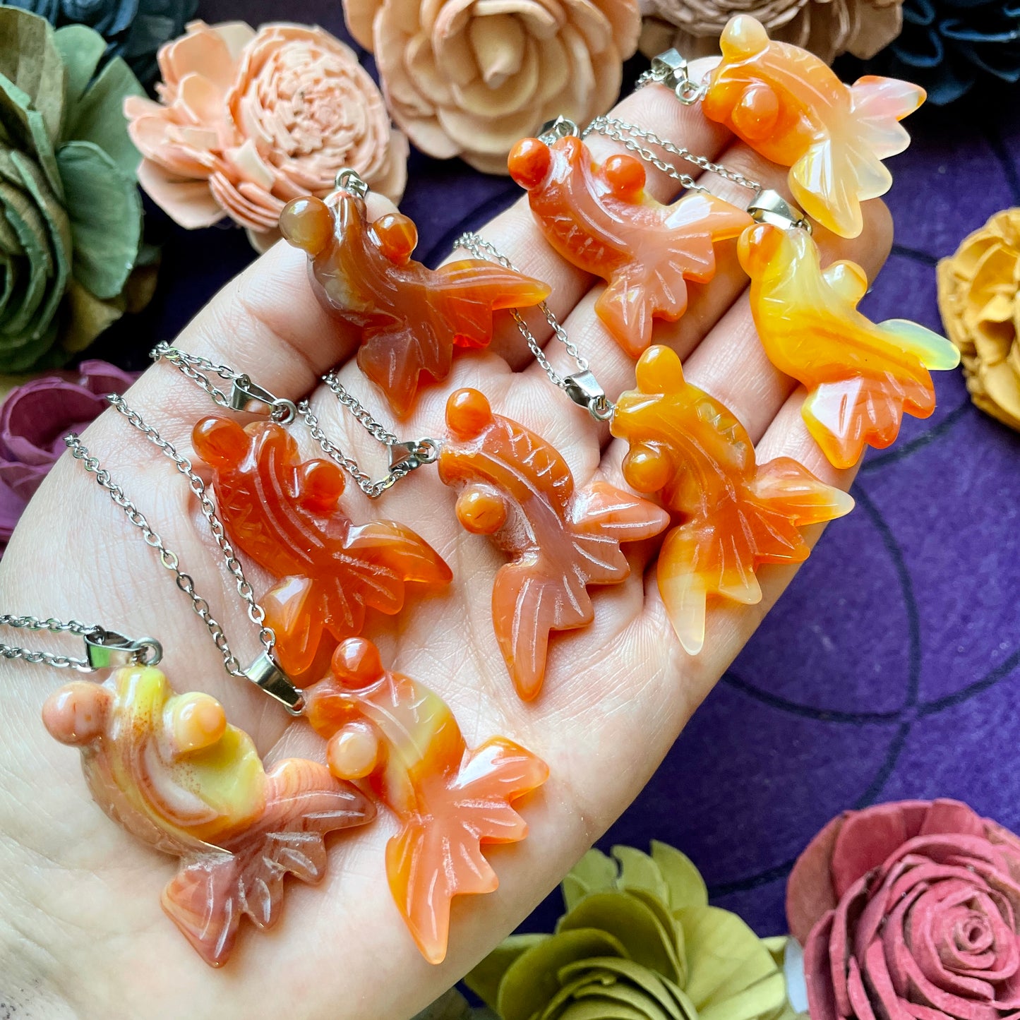 Carnelian Agate Fish Carving Necklace