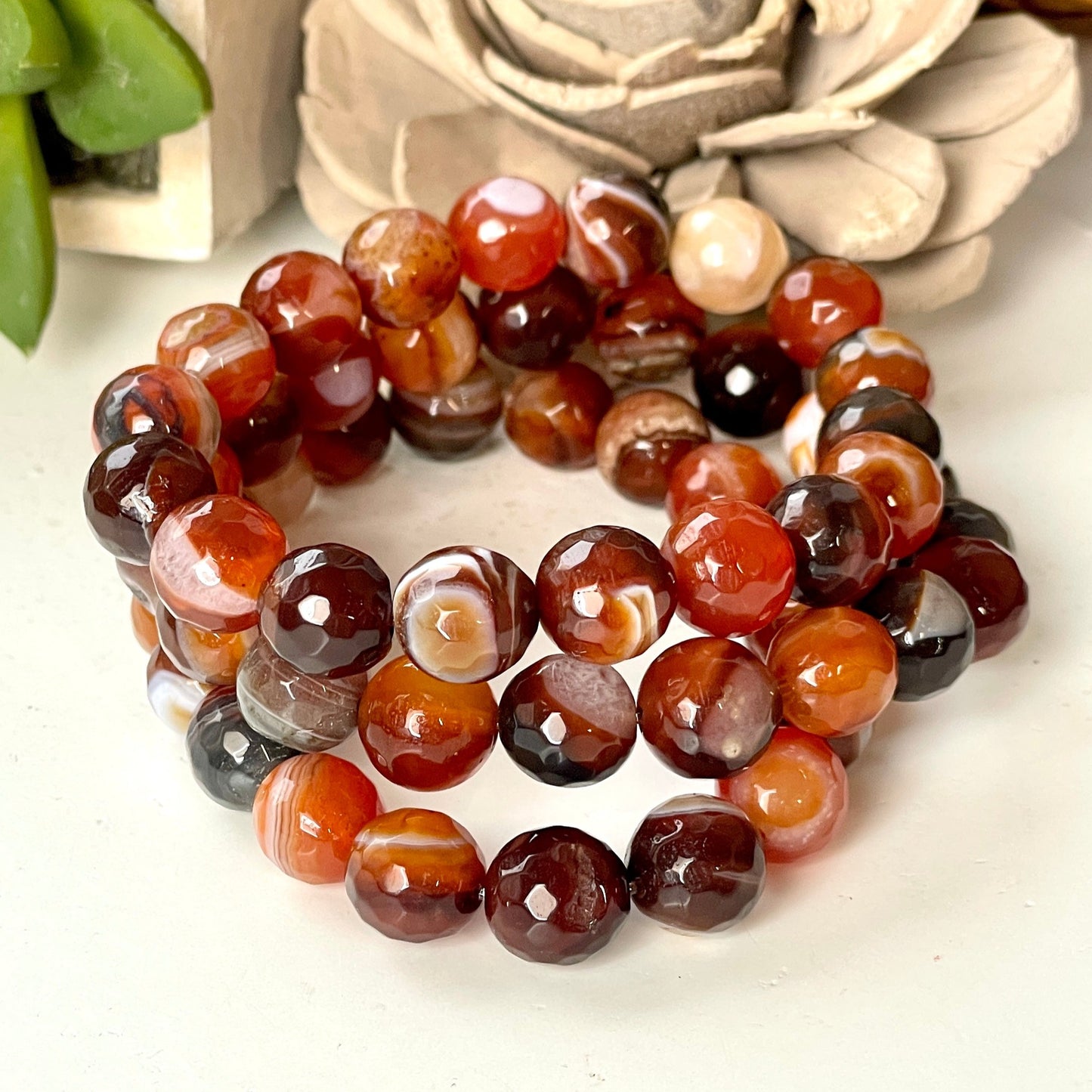 Carnelian 10mm Faceted Beaded bracelet