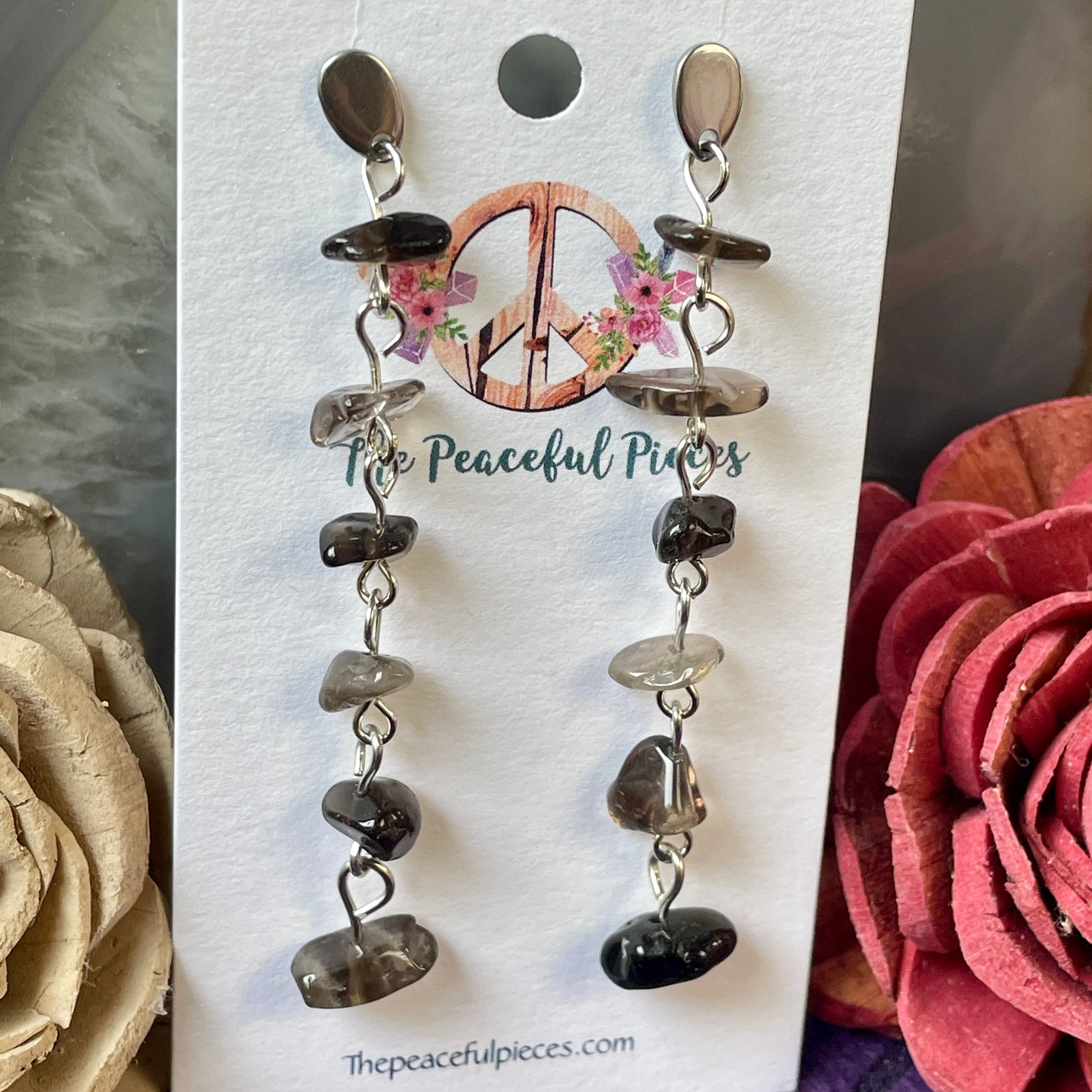 Dangling Smoky Quartz Chip Earrings