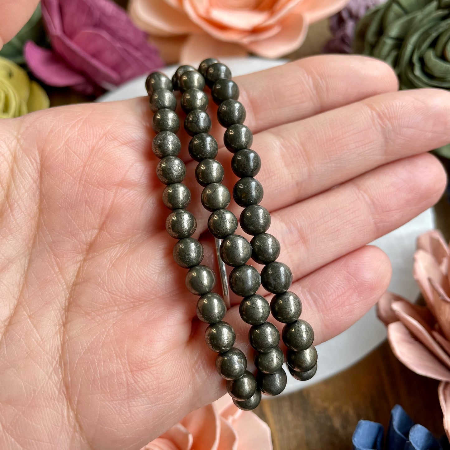 Pyrite 6mm beaded bracelet