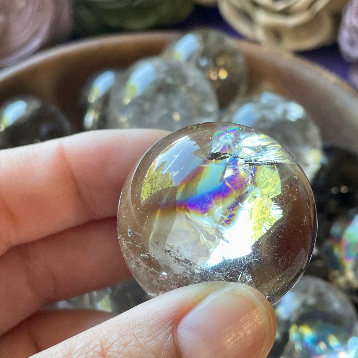 Rainbow Filled Smoky quartz Sphere