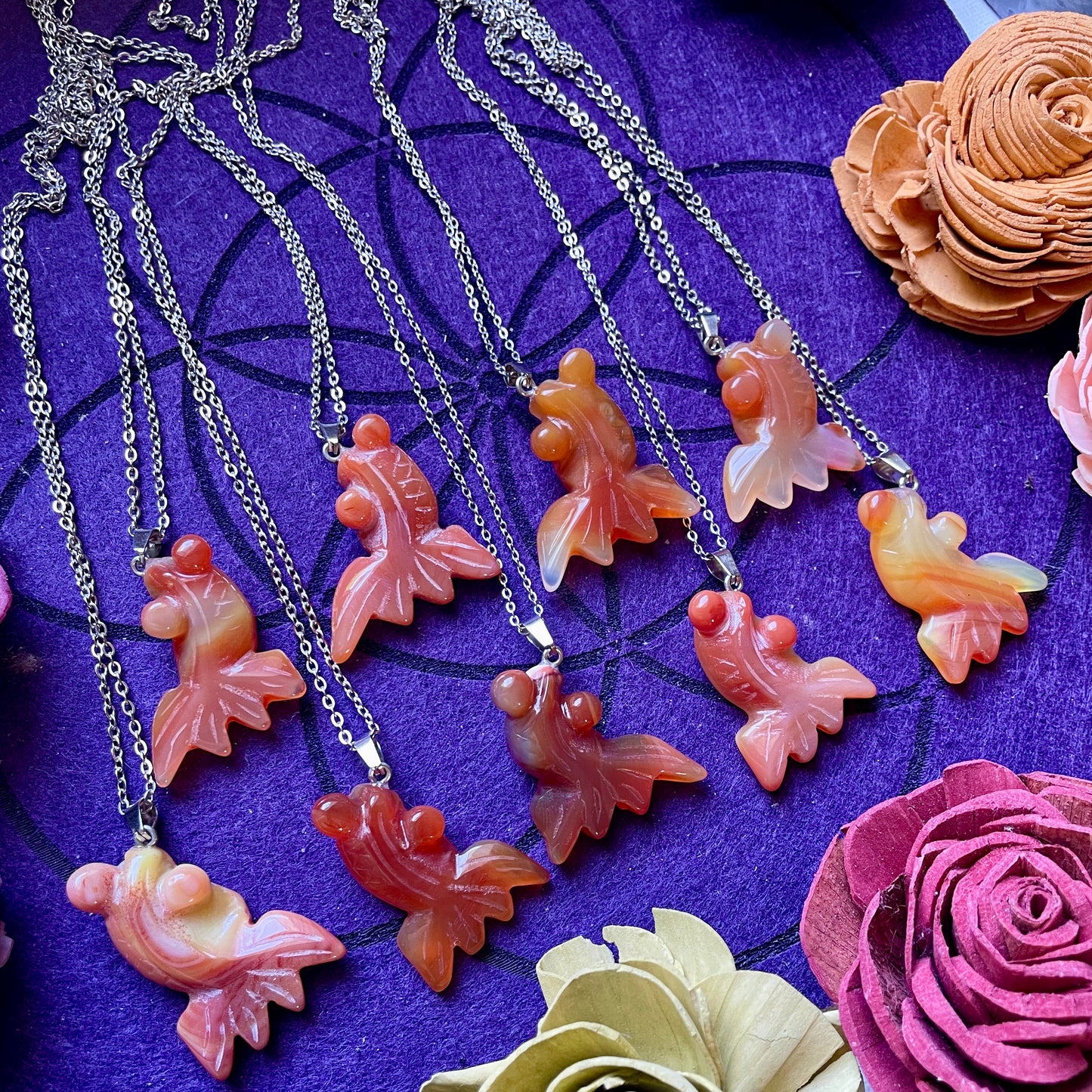 Carnelian Agate Fish Carving Necklace