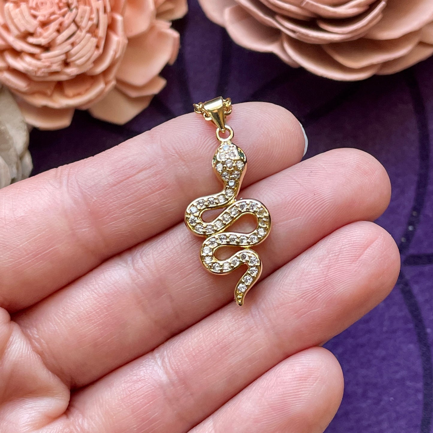 Gold Snake Charm Necklace