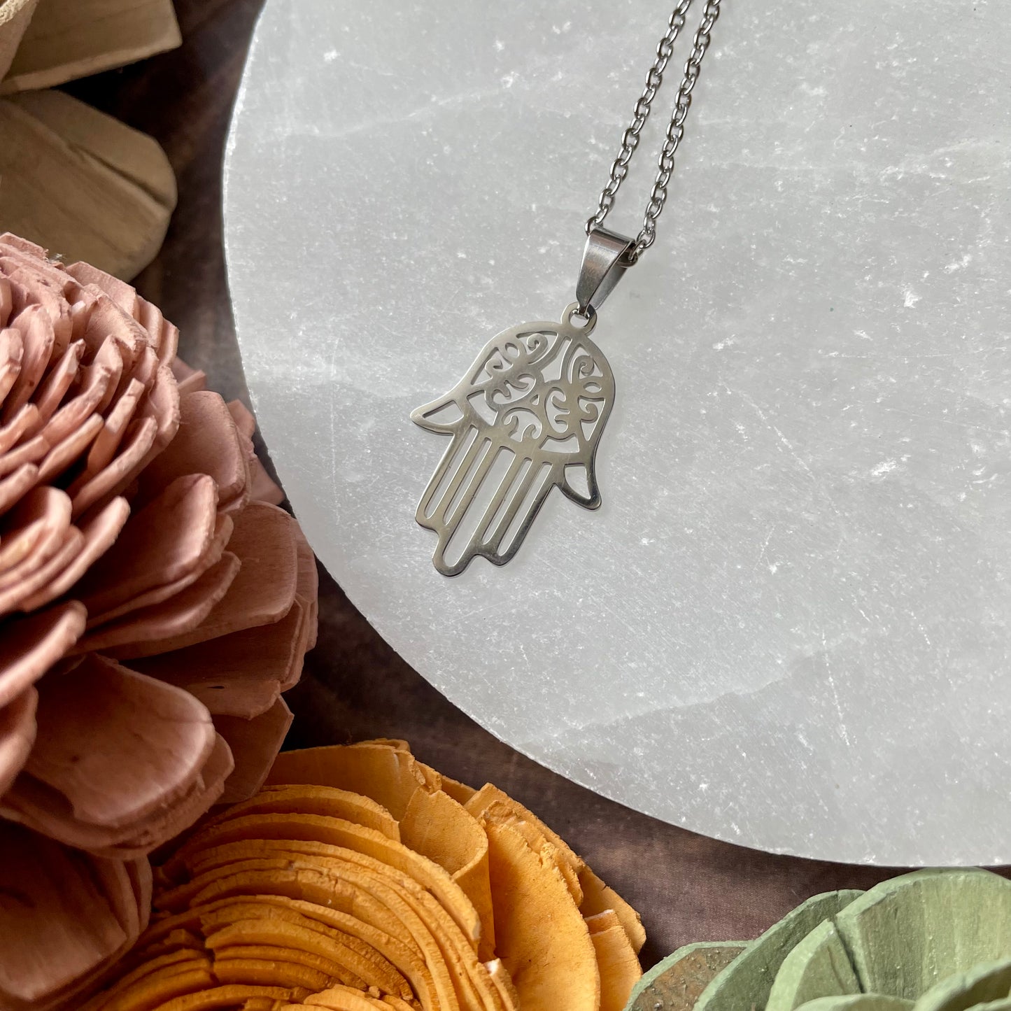 Silver Hamsa Hand Charm Necklace