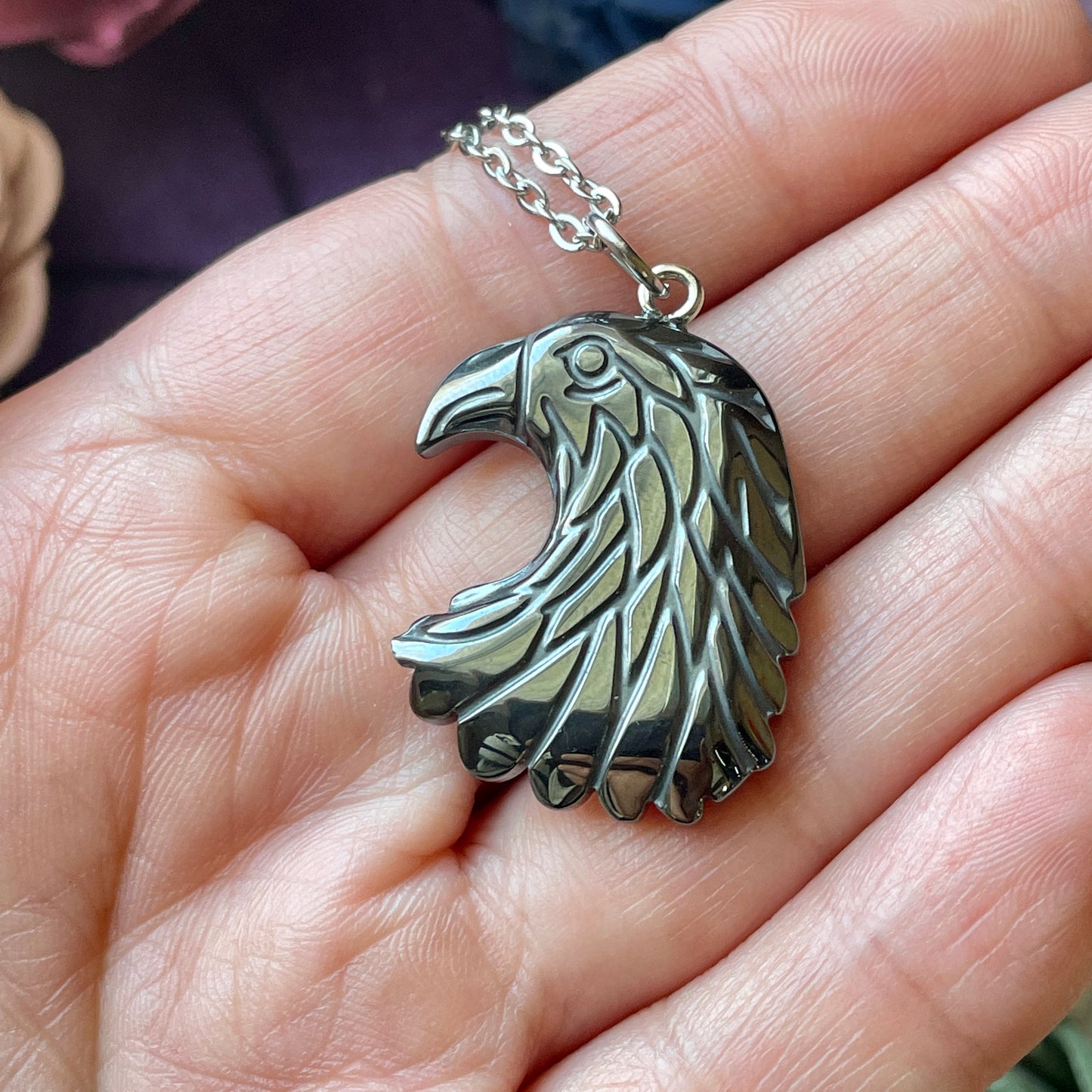 Hematite Eagle Carving Necklace