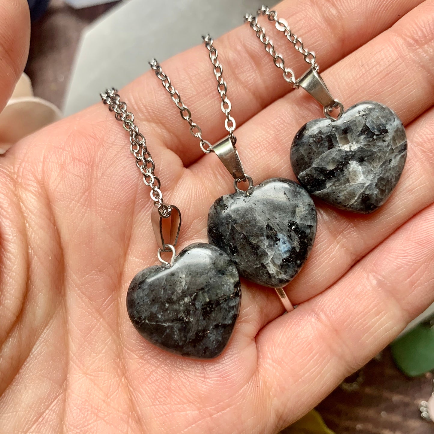 Small Larvikite Heart Pendant Necklace