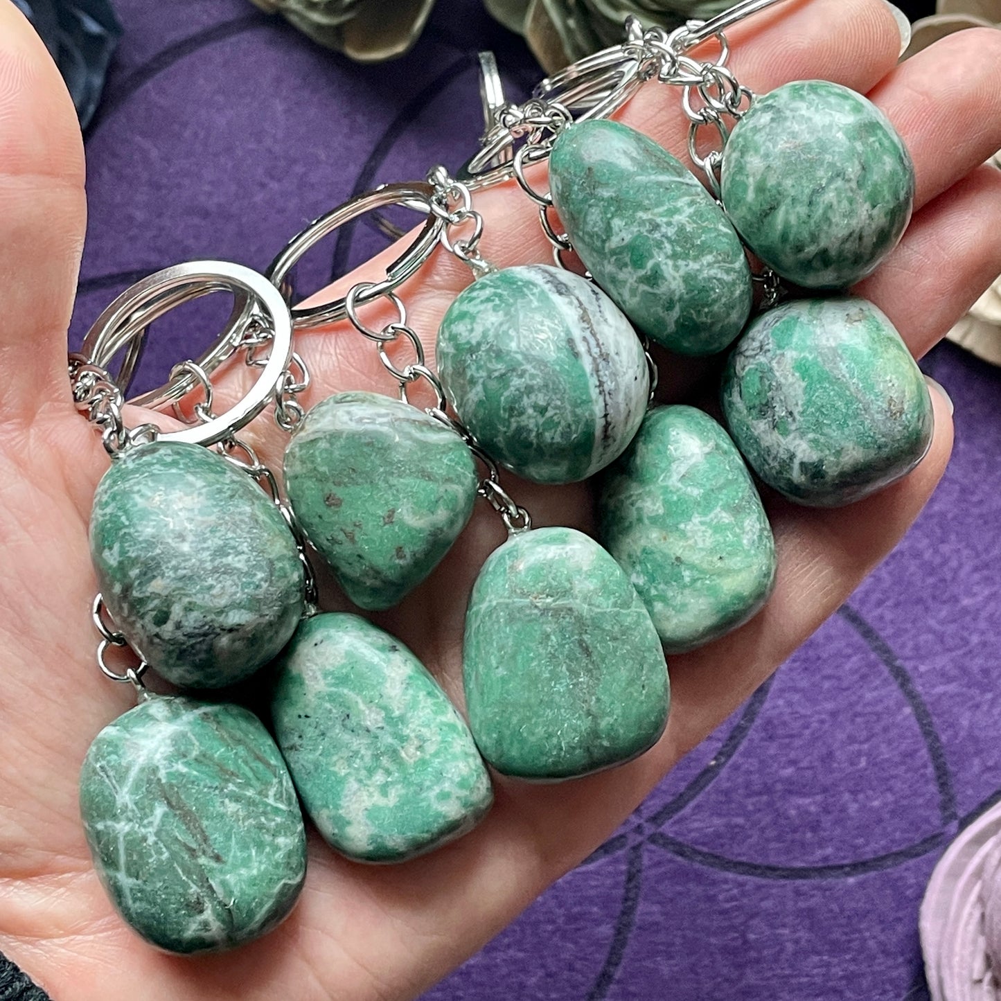 Jade Tumble Stone Keychain