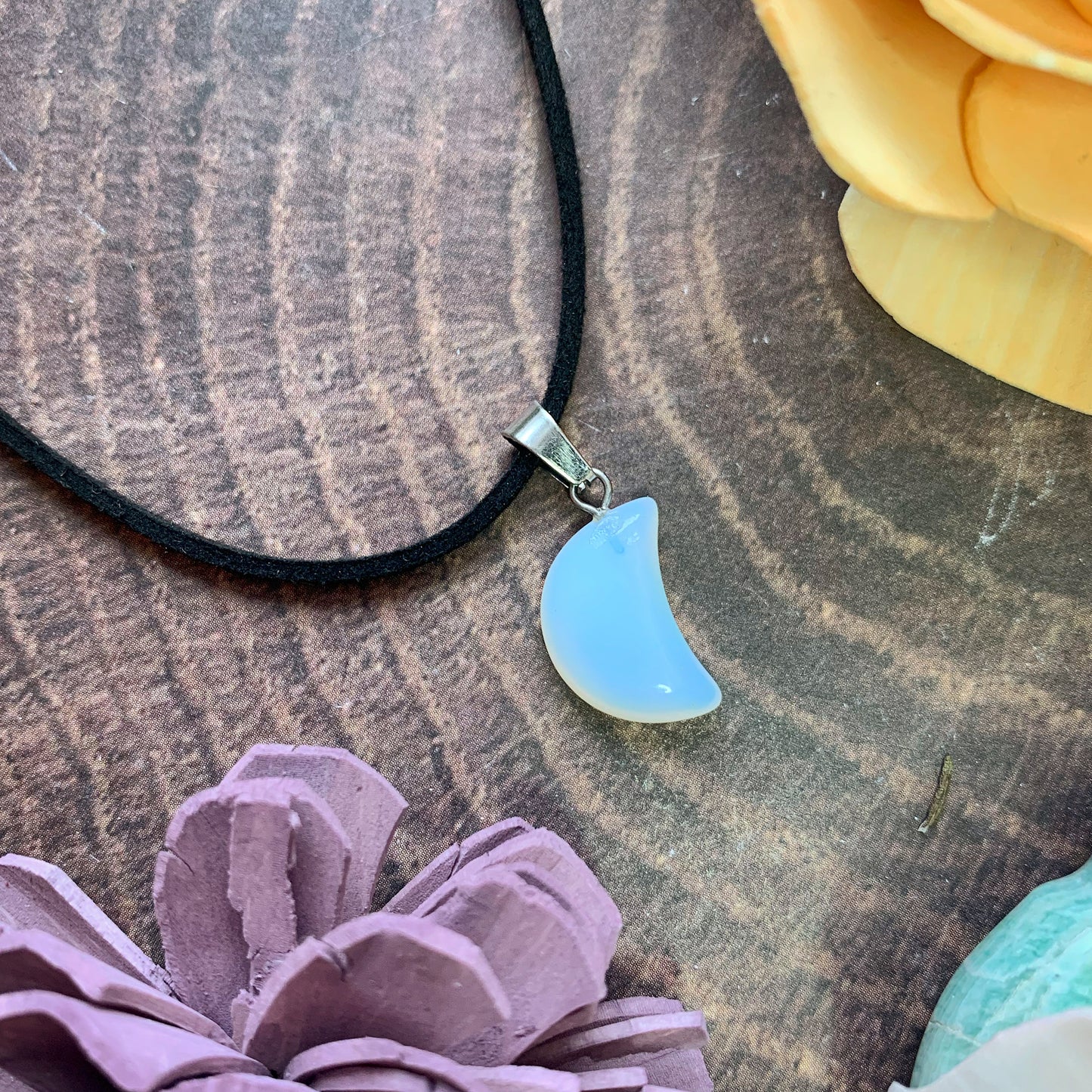 Small Opalite Moon Pendant Necklace