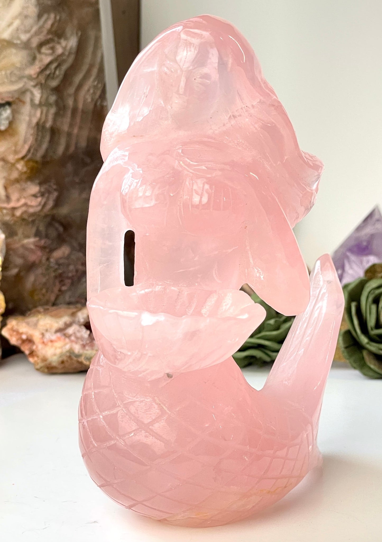 Rose Quartz 1.7 lbs Mermaid Carving