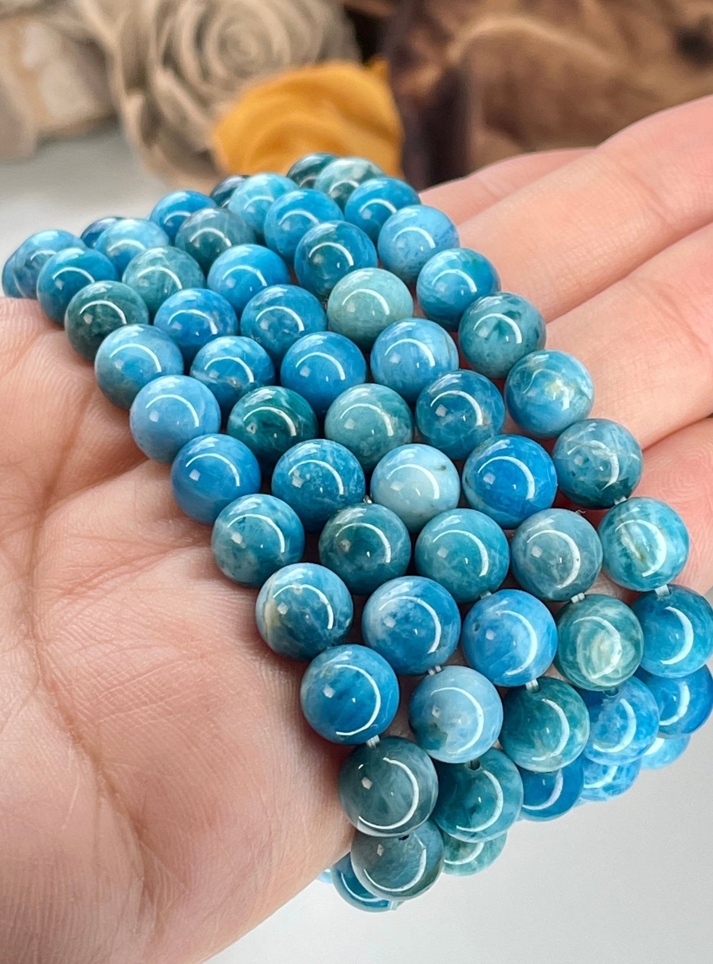 Blue Apatite 8mm Beaded bracelet