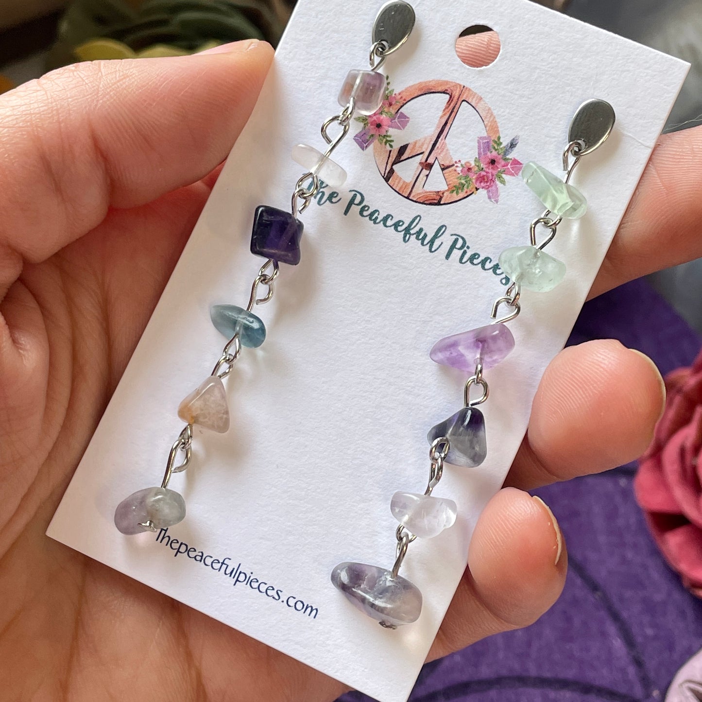 Dangling Fluorite Chip Earrings
