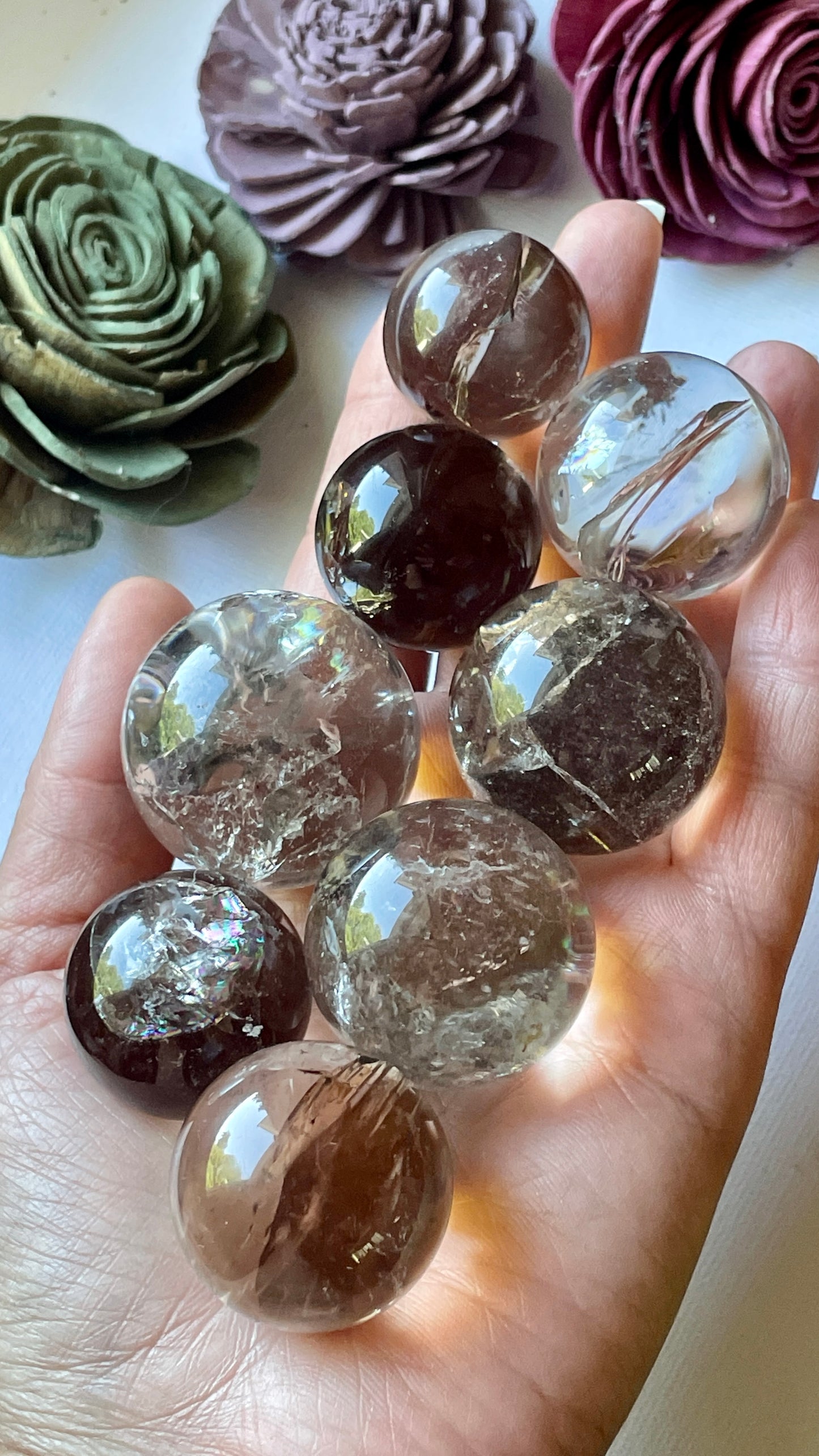 Rainbow Filled Smoky quartz Sphere