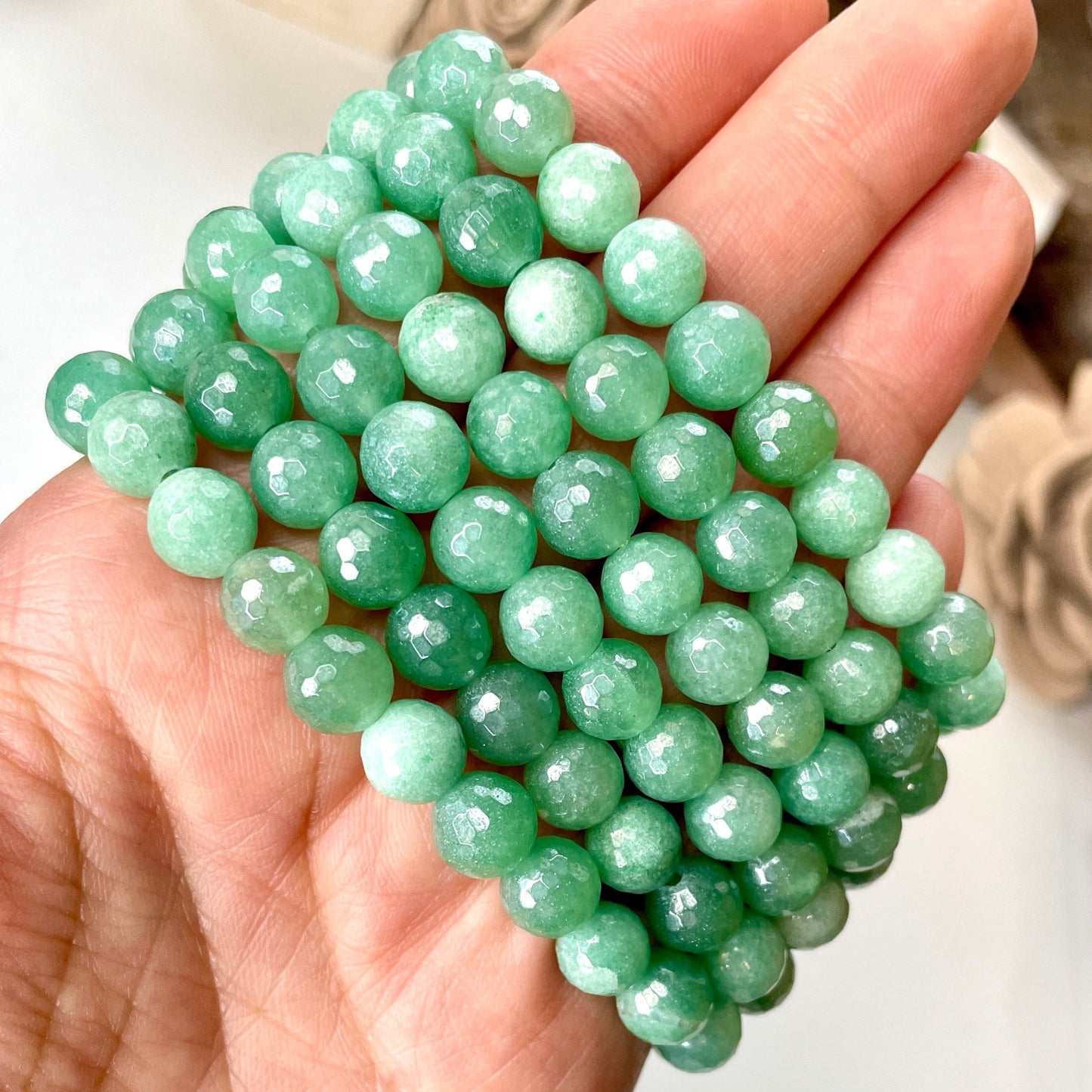 Aura Green Aventurine 8mm Faceted Beaded bracelet