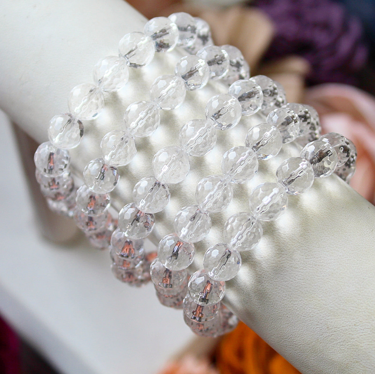 Clear Quartz faceted 8mm beaded bracelet