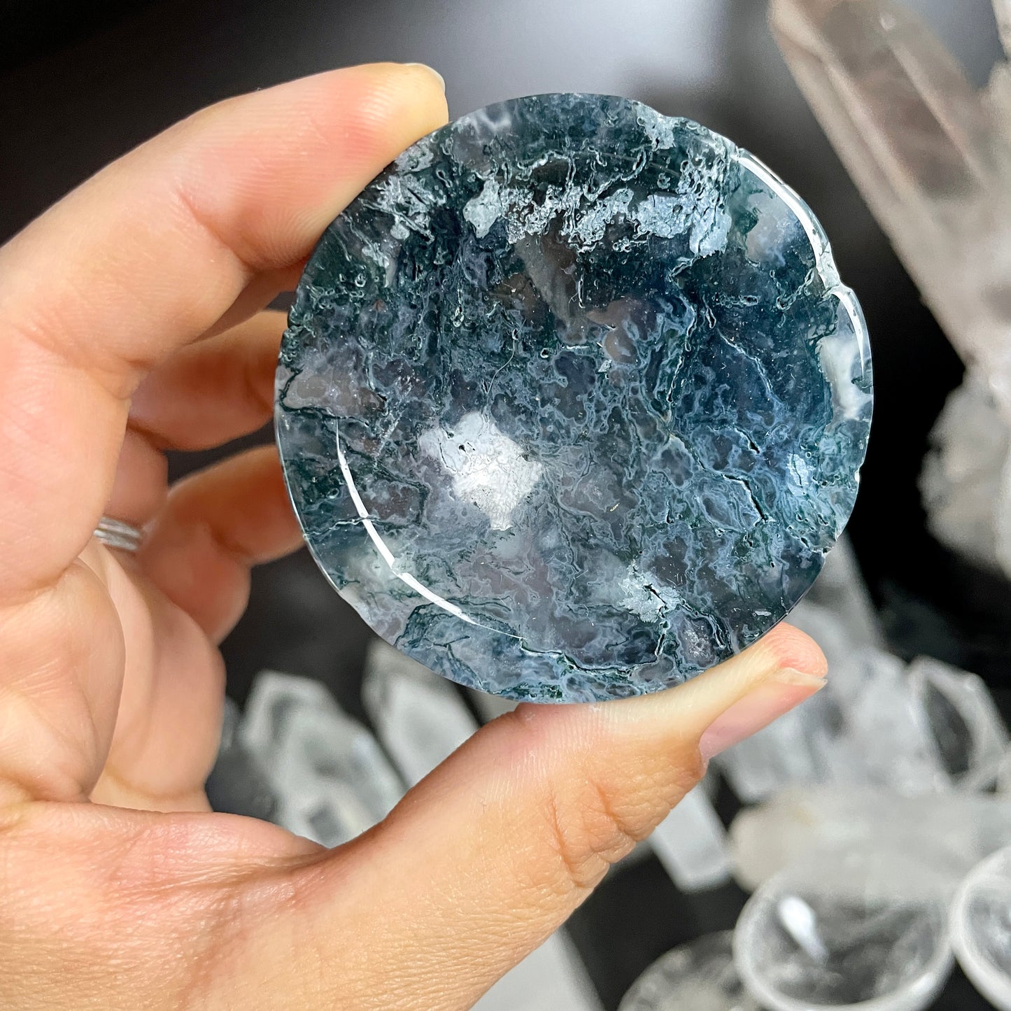 Moss Agate Small Round Bowl