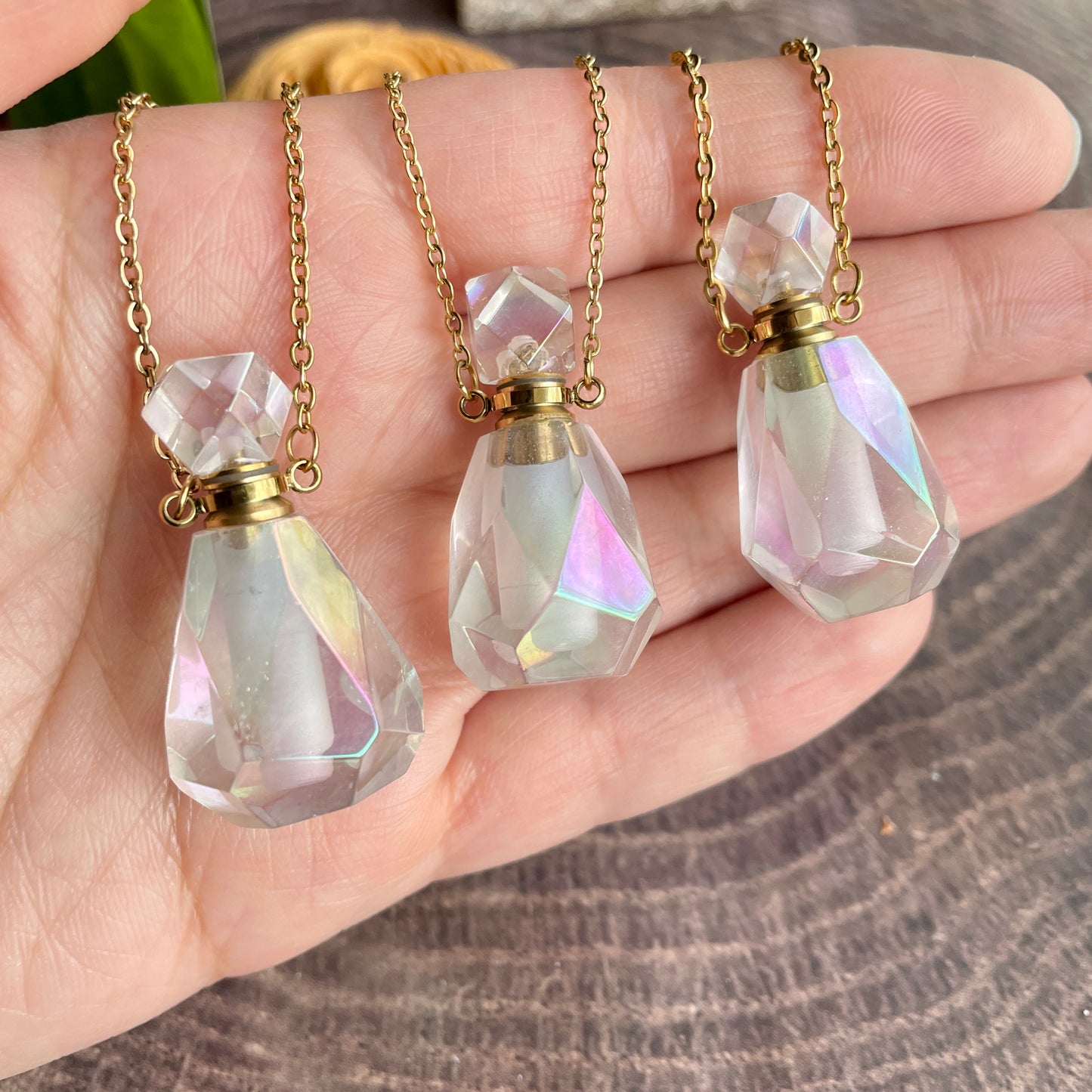 Angel Aura Quartz Essential Oil Bottle Necklace