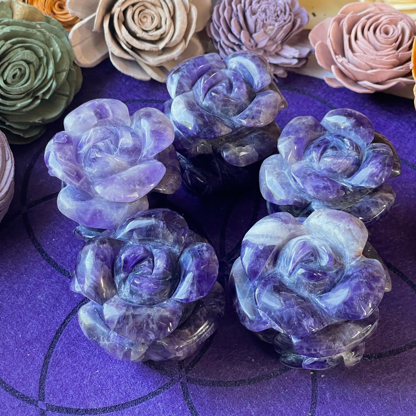 Standing Amethyst Rose Carving